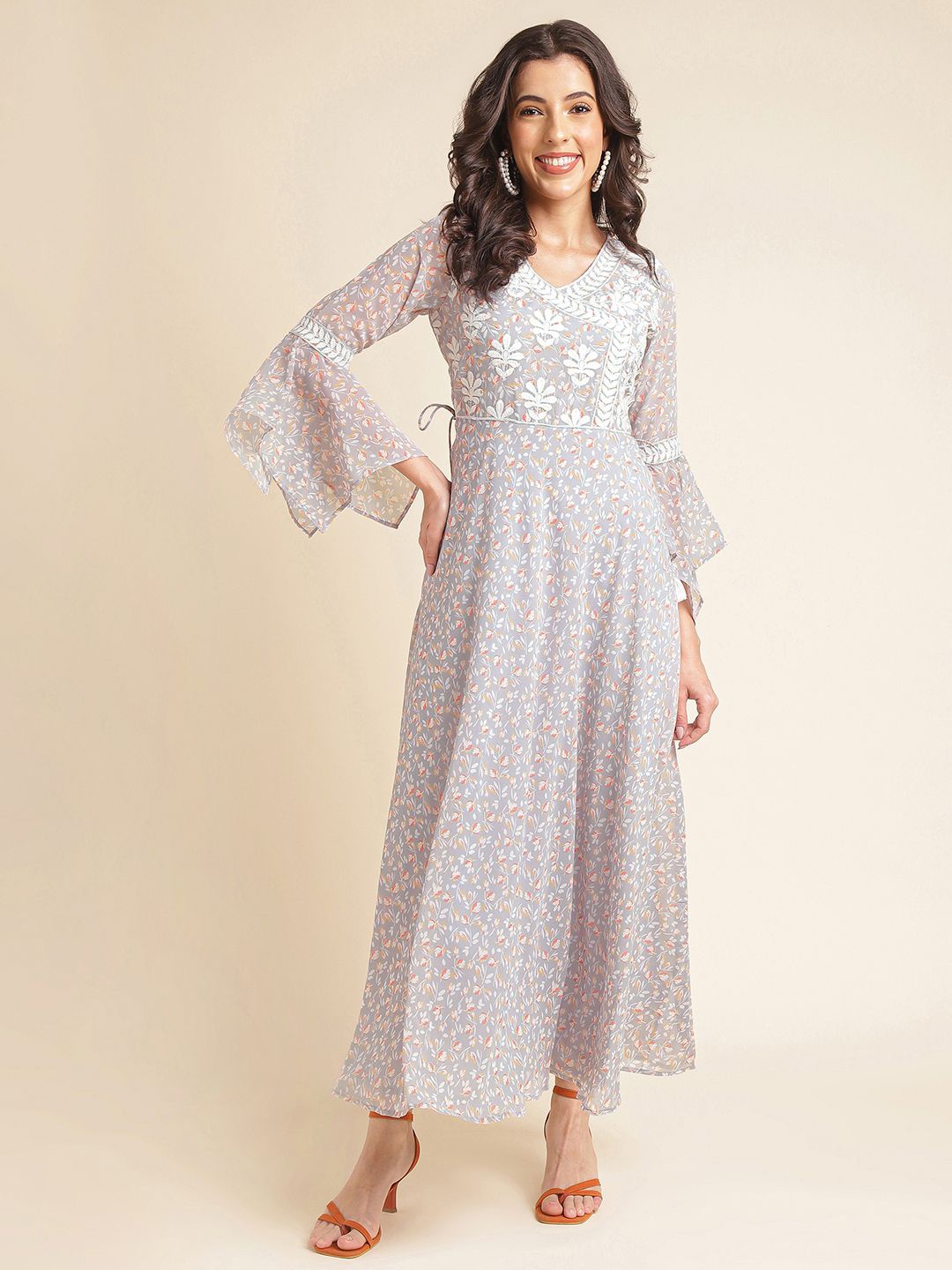 

all about you Embellished Embroidered Georgette Fit & Flare Maxi Dress, Lavender