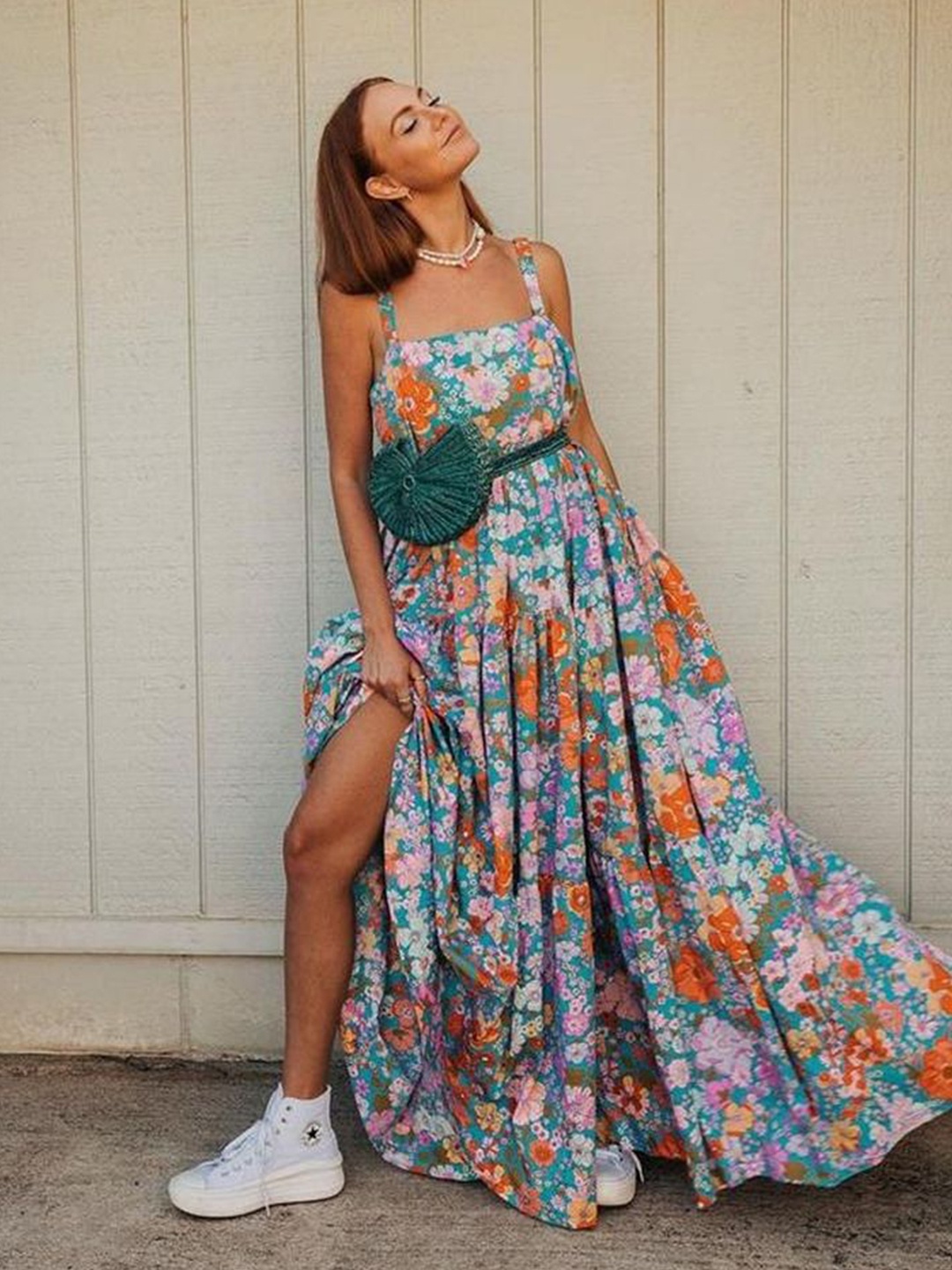 

LULU & SKY Women Floral Printed Maxi Dress, Blue
