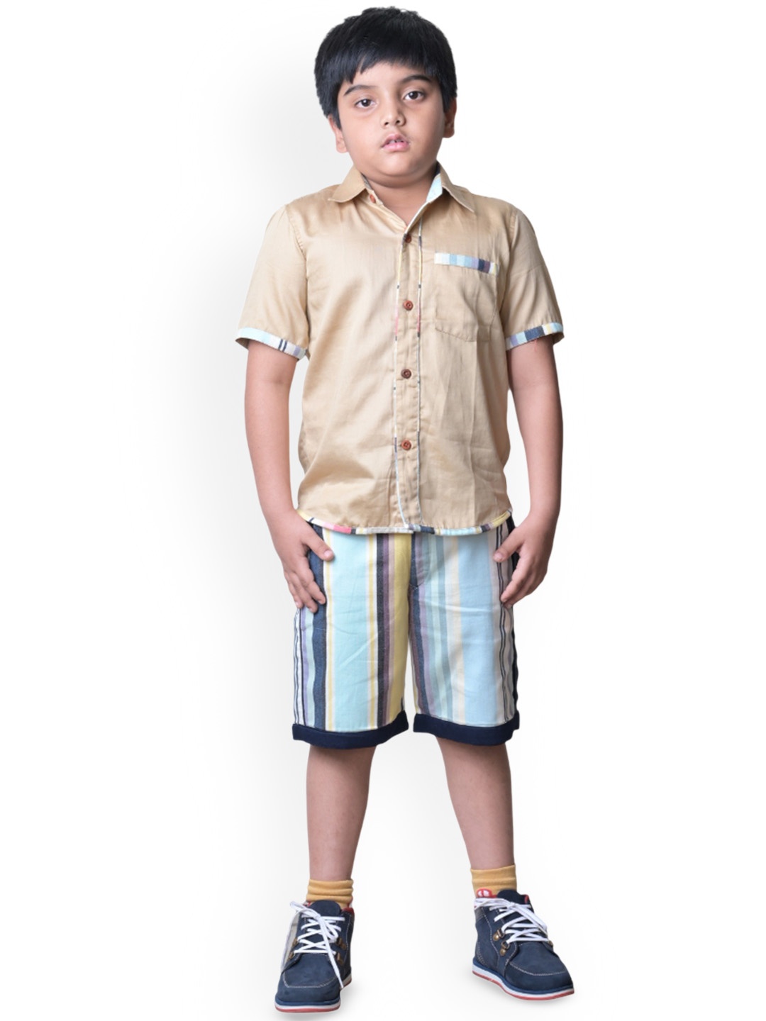

BAESD Boys Washed Mid-Rise Denim Shorts Technology, Beige