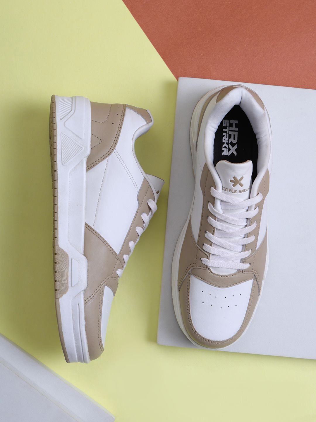 

HRX by Hrithik Roshan Men Colourblocked PU Sneakers, Beige