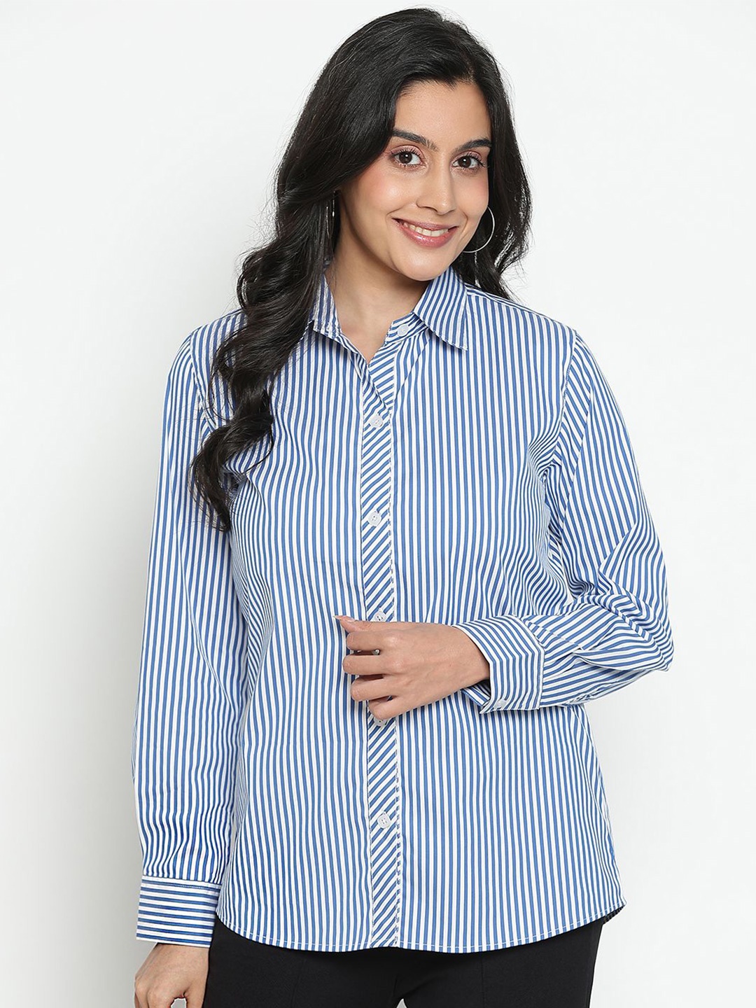 

TOLIKE Women Straight Spread Collar Multi Striped Cotton Casual Shirt, White