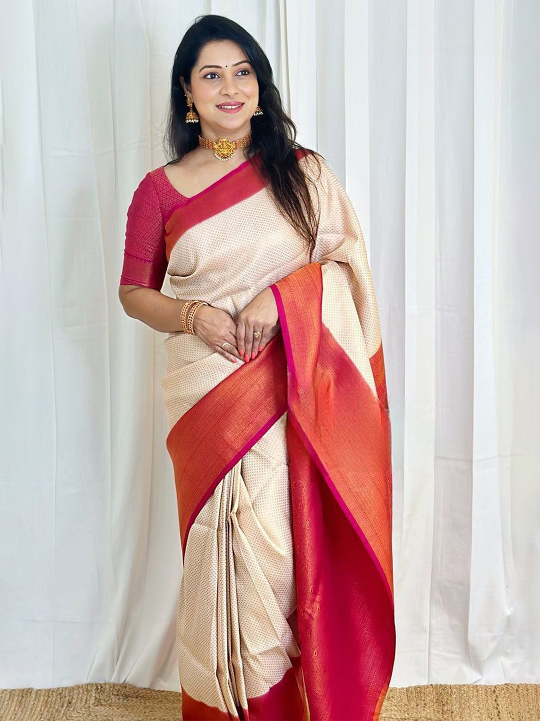 

Jinax Woven Design Zari Pure Silk Banarasi Saree, Pink