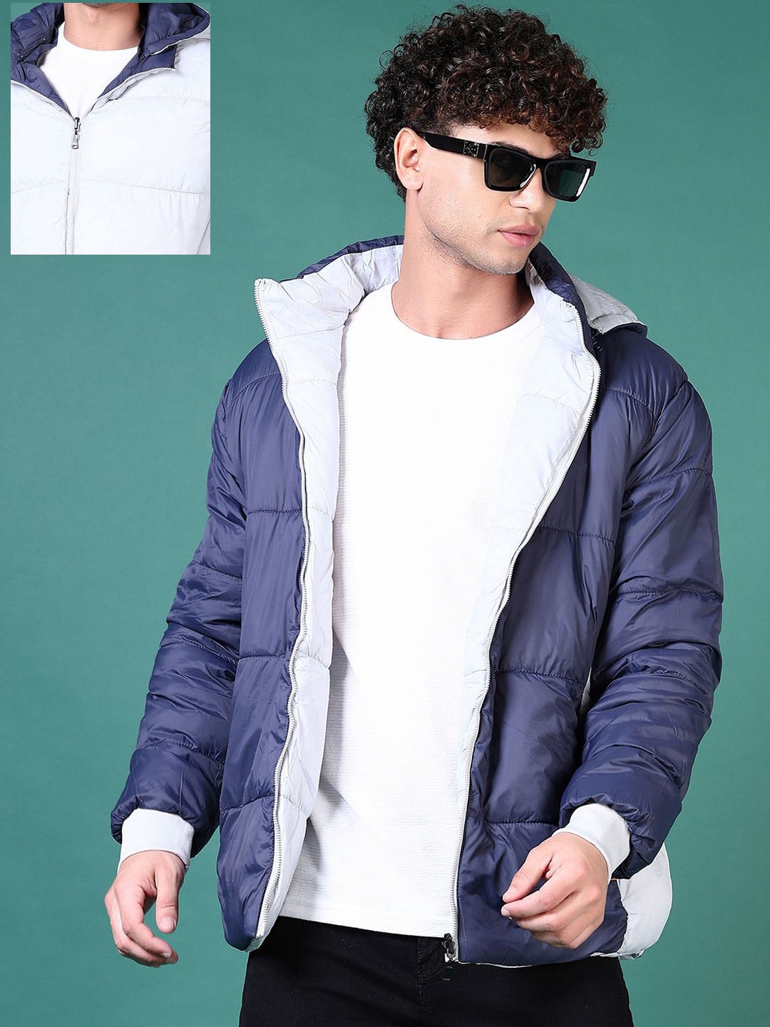 

V-Mart Men Colourblocked Padded Jacket, Navy blue