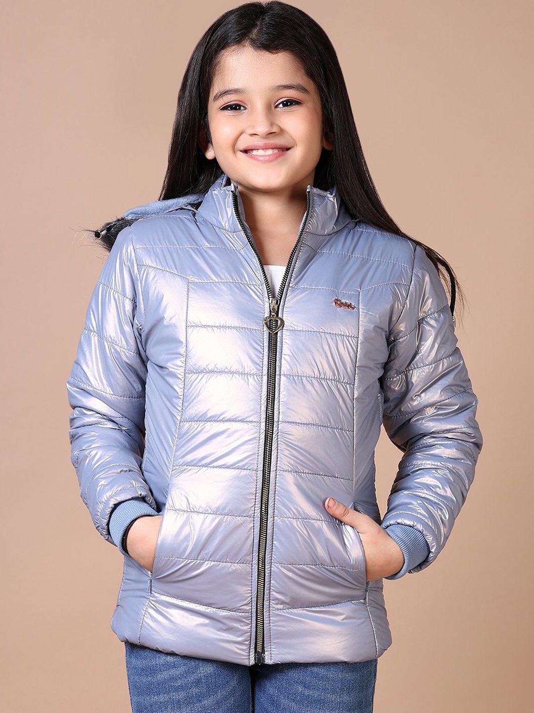 

V-Mart Girls Floral Quilted Jacket with Embroidered, Blue
