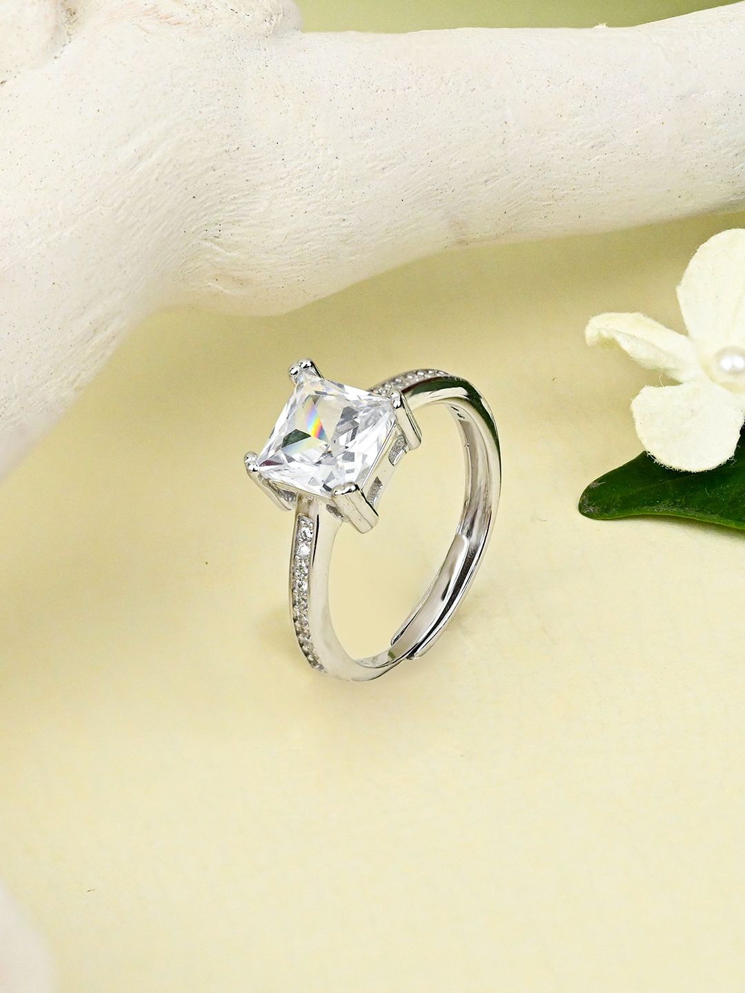 

TOUCH925 Pure Silver Cubic Zirconia Stone Studded Finger Ring