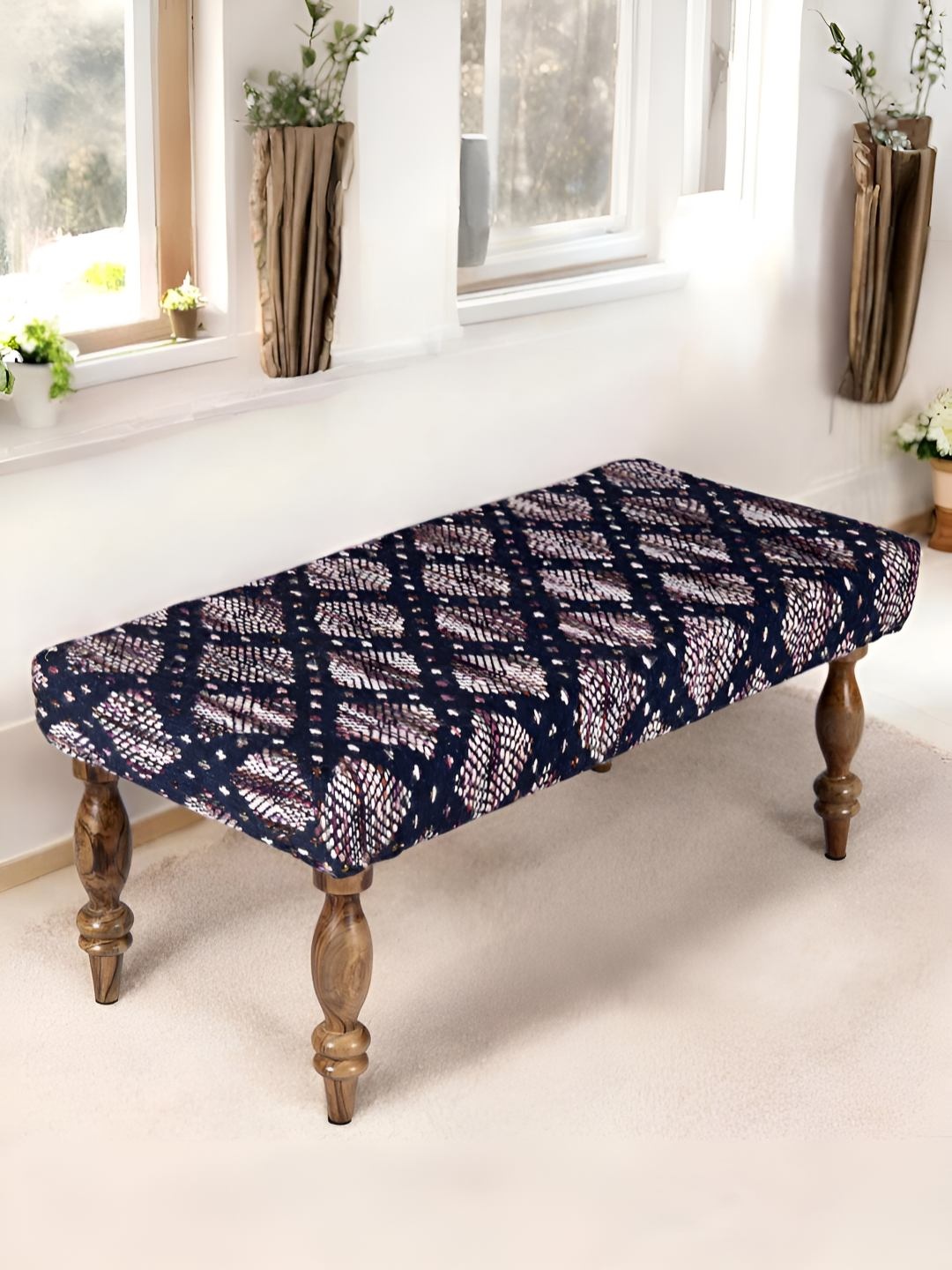 

Ikiriya Blue Jacquard Work 2- Seater Bench