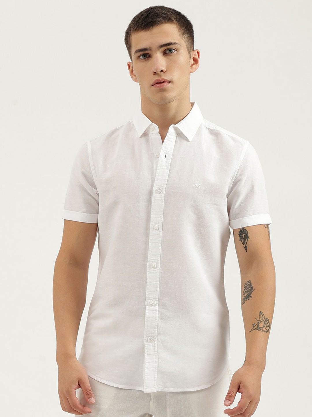 

United Colors of Benetton Men Slim Fit Opaque Casual Shirt, White