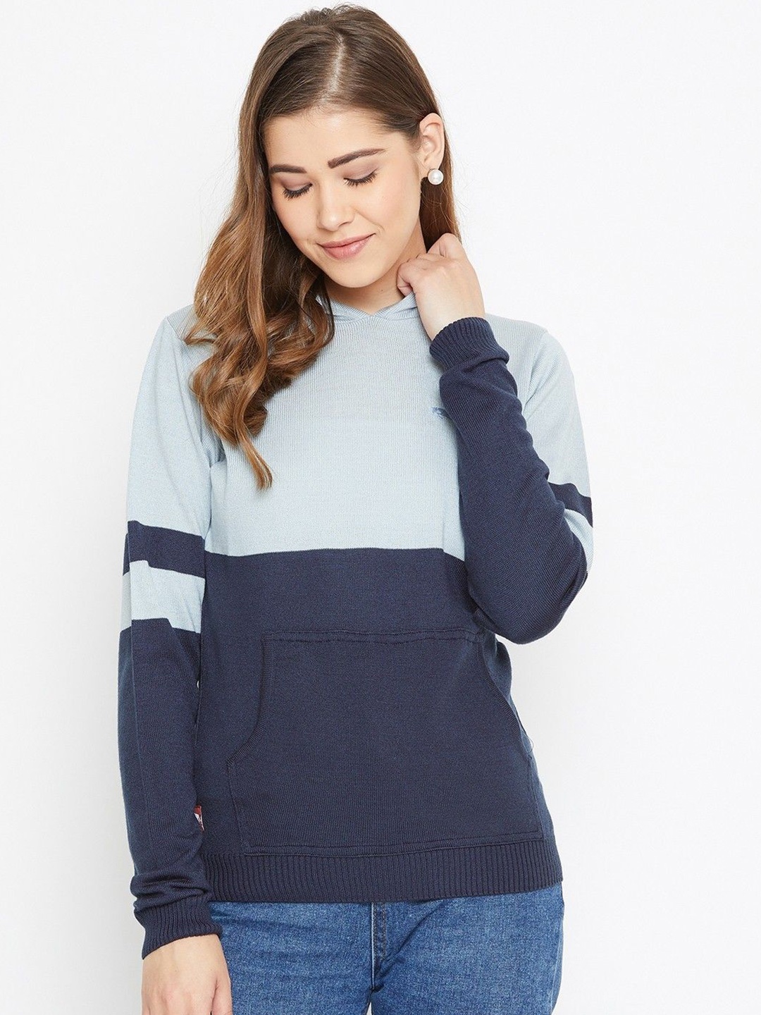 

JUMP USA Women Colourblocked Long Sleeves Pullover, Blue