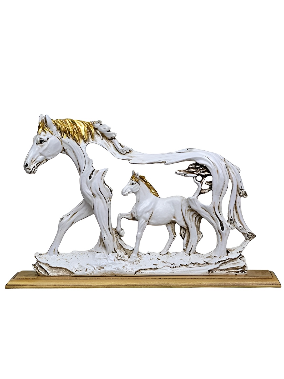 

NAYRA HANDICRAFTS Gold-Toned and White Horse & Baby Horse Statue Animal Figurine Showpiece