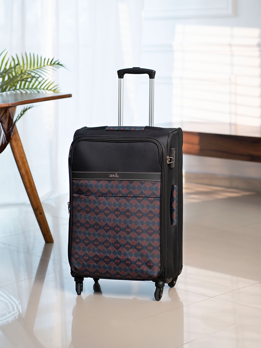 

ZOUK Printed Soft- Sided Trolley Bag, Black