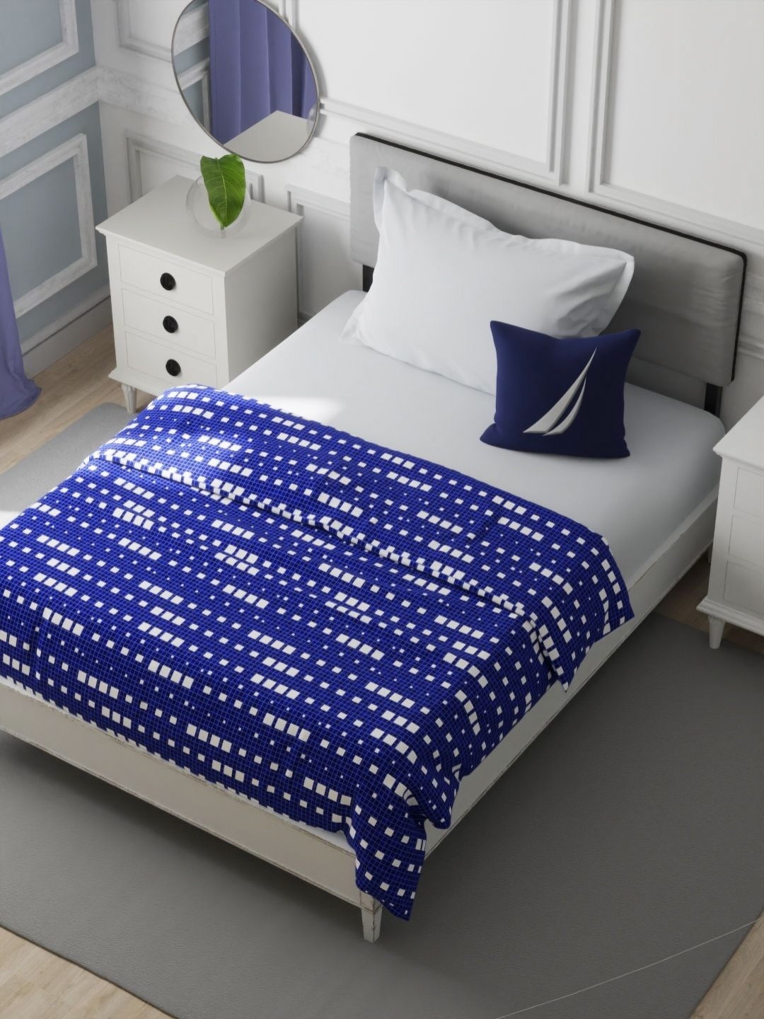 

Nautica Blue & White Geometric AC Room 120 GSM Single Bed Dohar