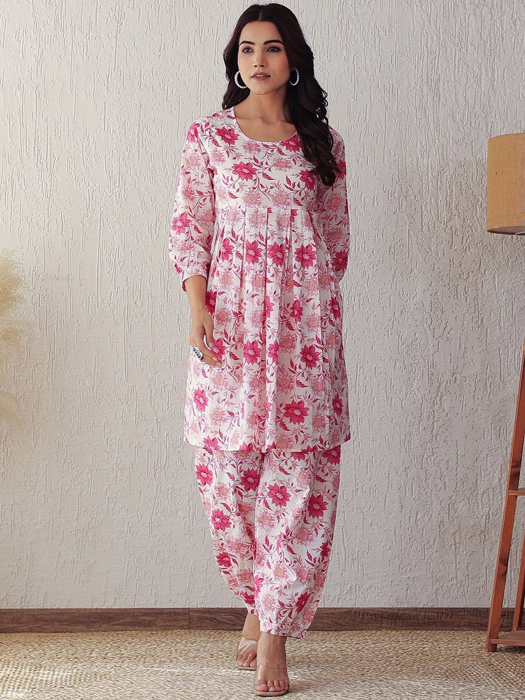 

GMI Printed Round Neck Tunic With Afghani Trouser, White