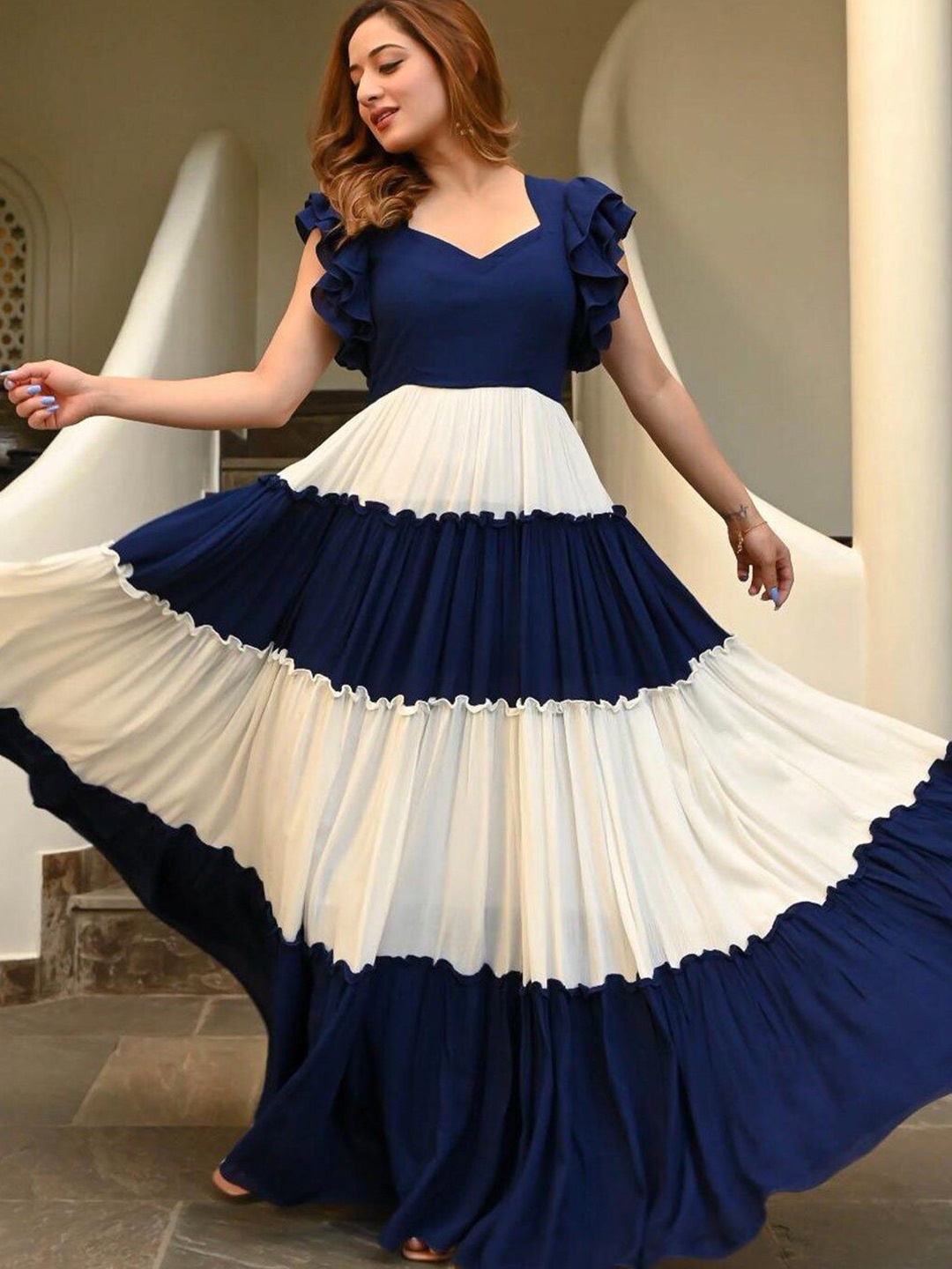 

DressBerry Colourblocked Fit & Flare Maxi Dress, Blue
