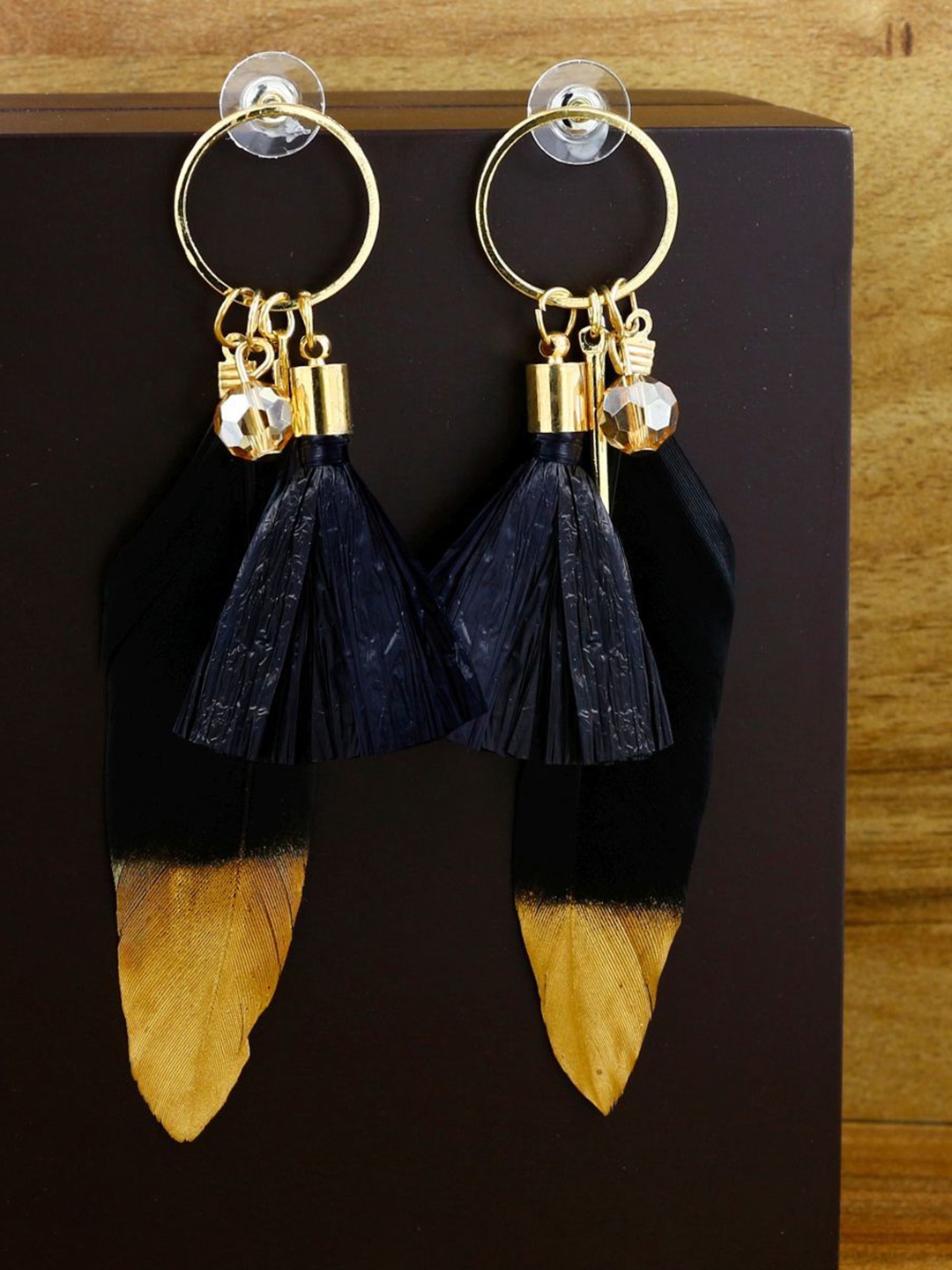 

ZIVOM Feather Shaped Drop Earrings, Black