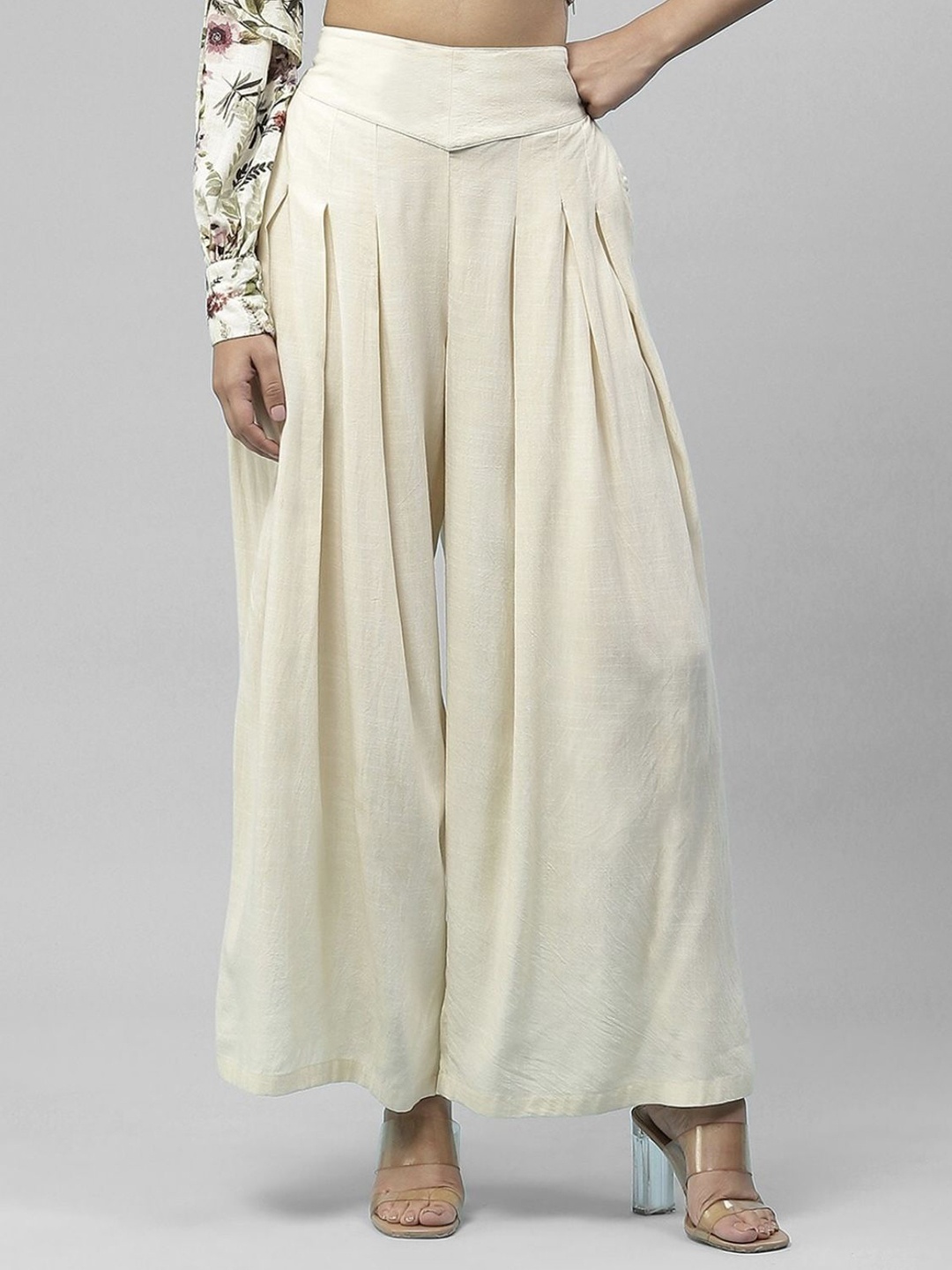 

BCZ Style Women Flared Ethnic Palazzos, Cream