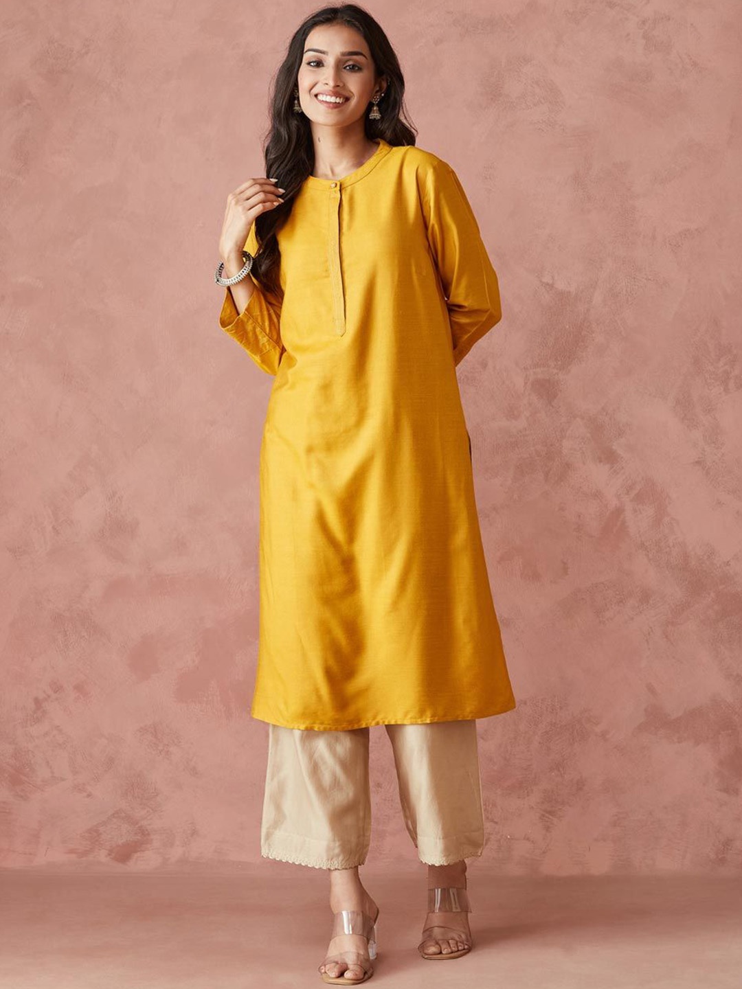 

Fabindia Women Thread Work Kurta, Mustard
