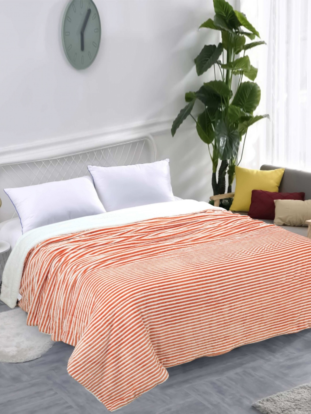 

bsb home Orange & White Heavy Winter 500 GSM Single Bed Blanket