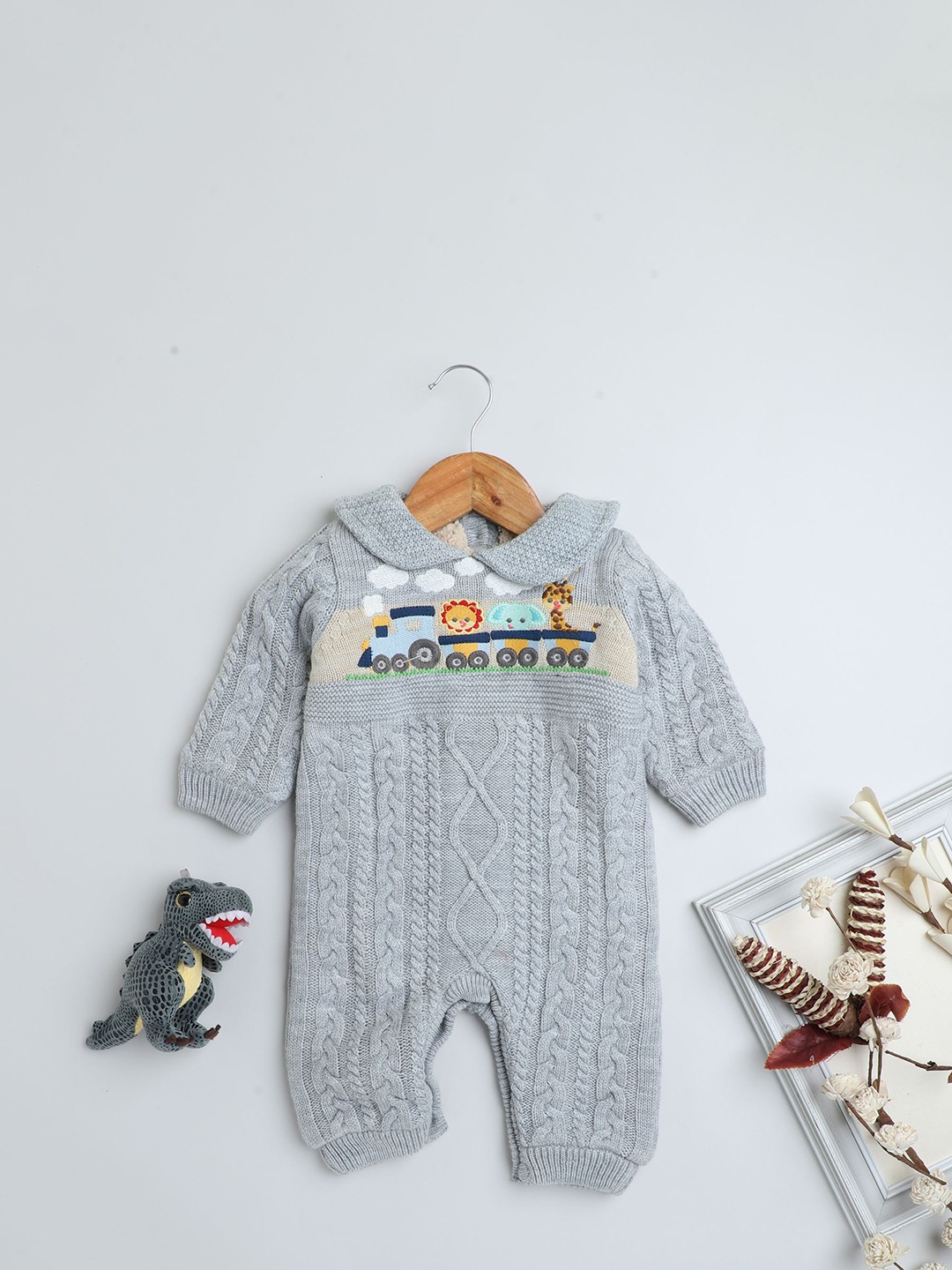

Yellow Apple Kids Embroidered Rompers, Grey