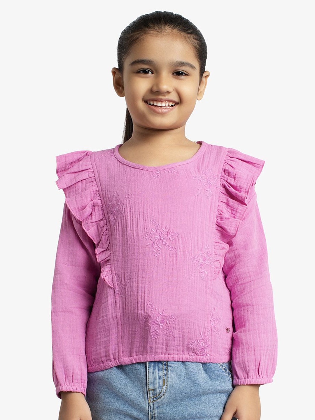 

Ed-a-Mamma Floral Embroidered Cotton Top, Pink