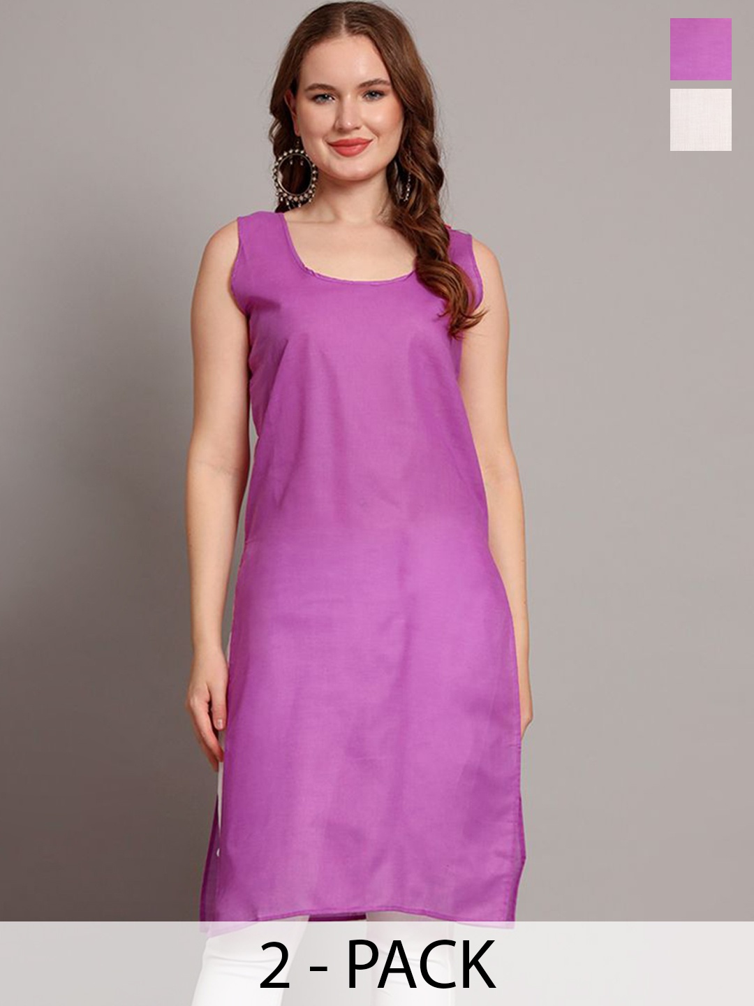 

The Chikan Label Pack of 2 Cotton Long Slips, Purple