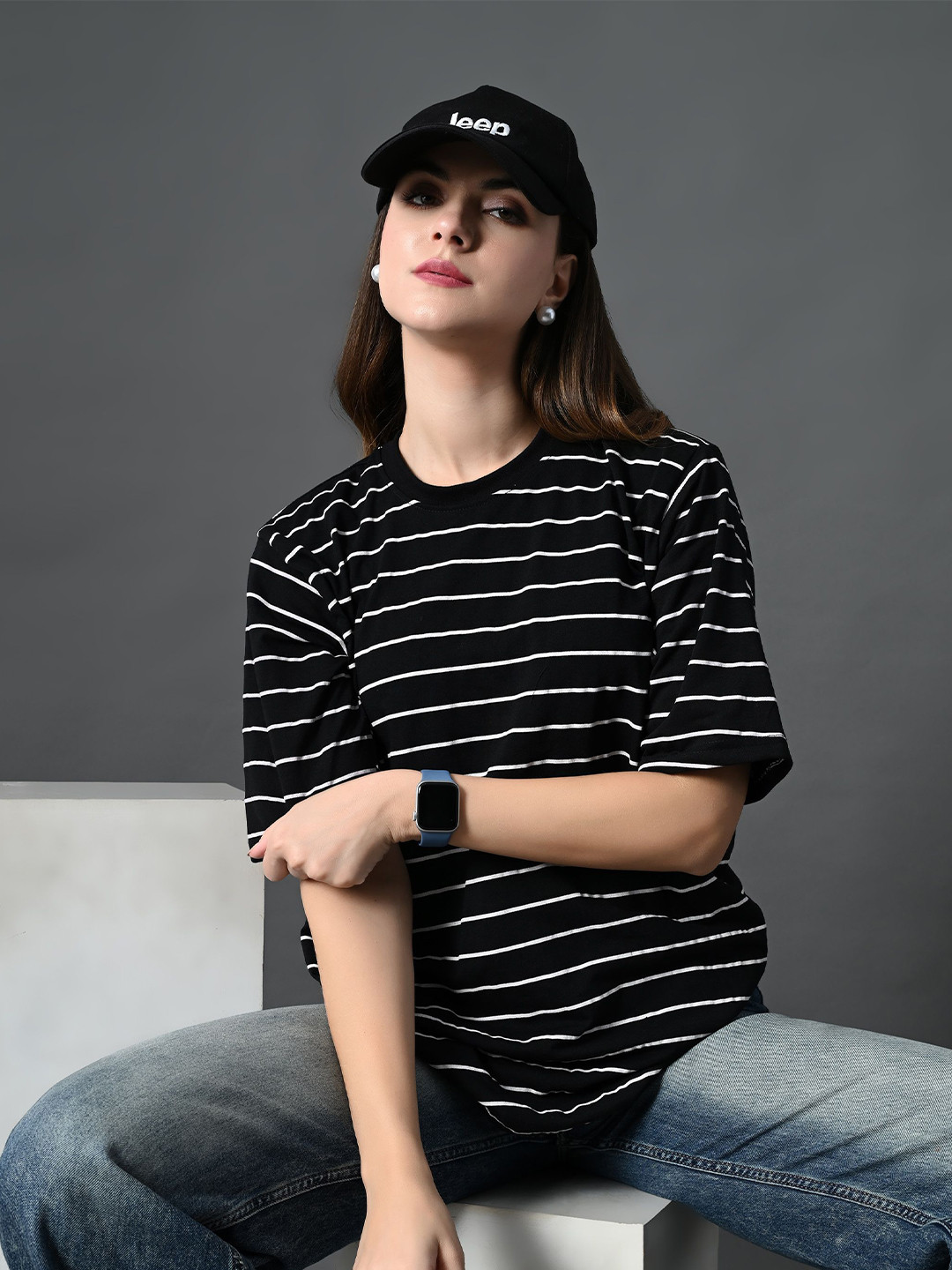 

The Roadster Lifestyle Co Striped Relaxed Fit Cotton Round Neck Short Sleeve T-Shirt, Black