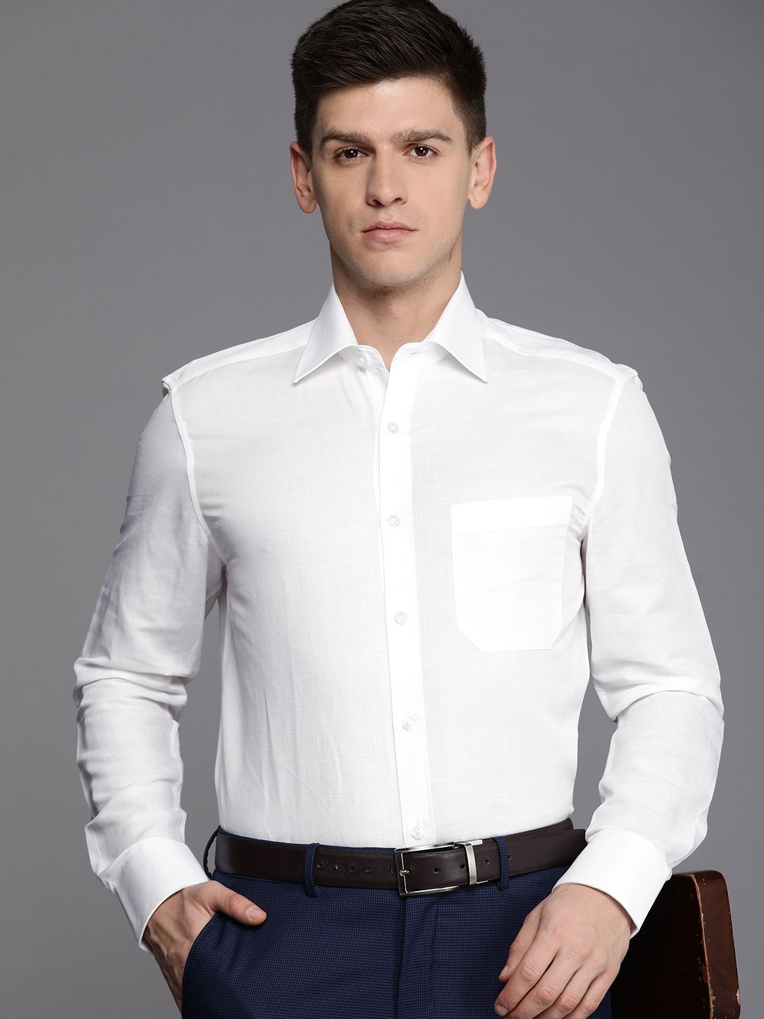 

Louis Philippe Classic Fit Cotton Linen Formal Shirt, White