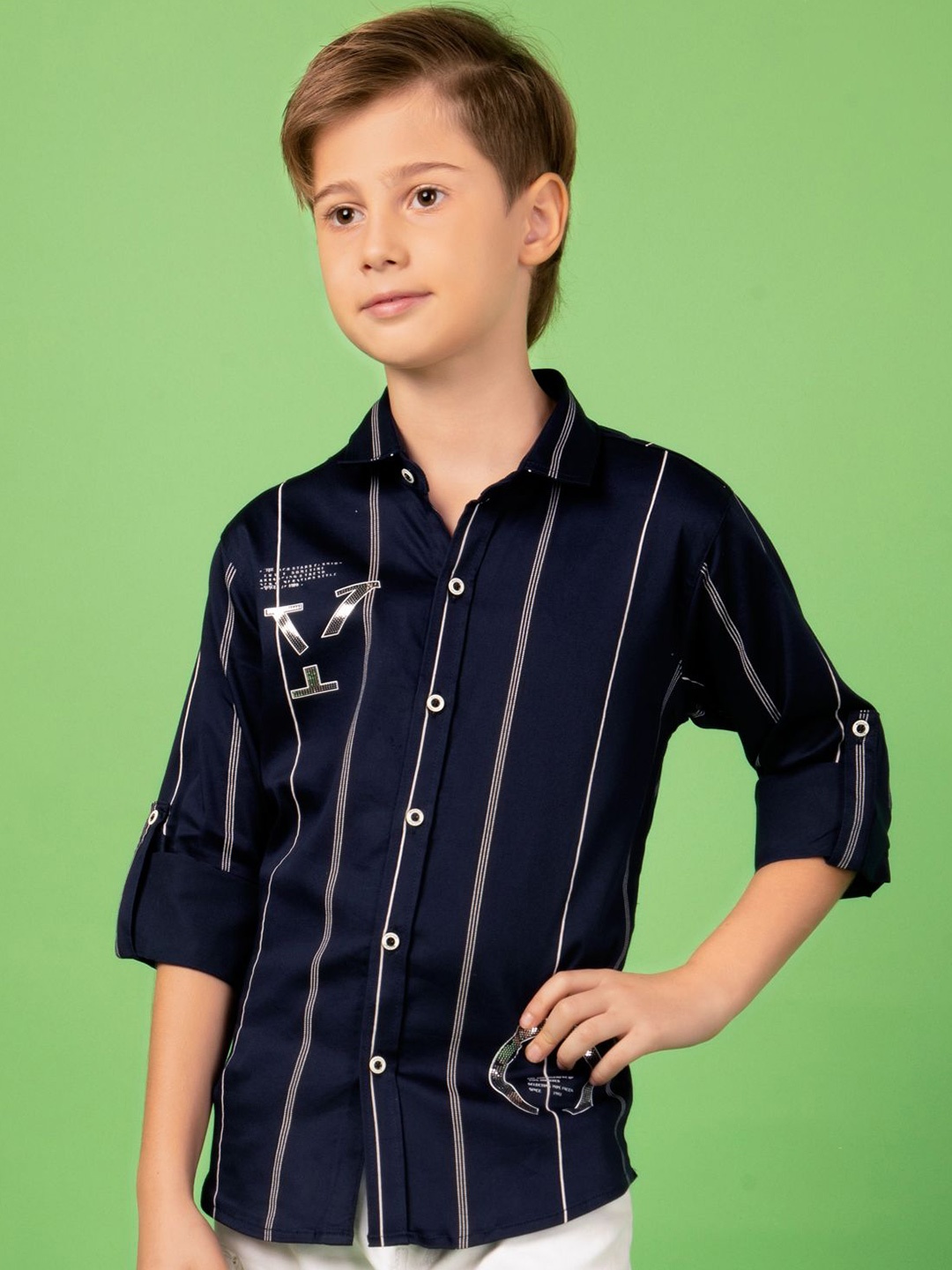 

MashUp Boys Opaque Striped Casual Shirt, Navy blue