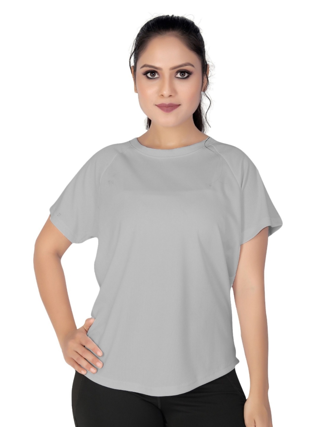 

MYO2 Women Extended Sleeves Pockets T-shirt, Grey