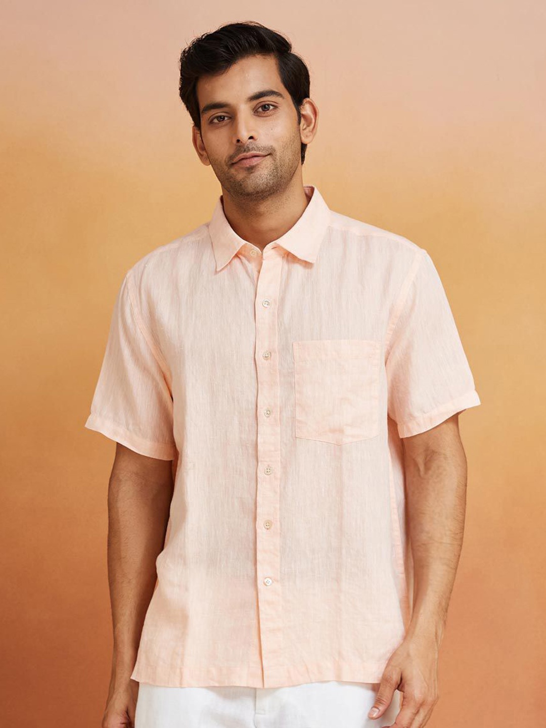 

Fabindia Men Opaque Casual Shirt, Coral