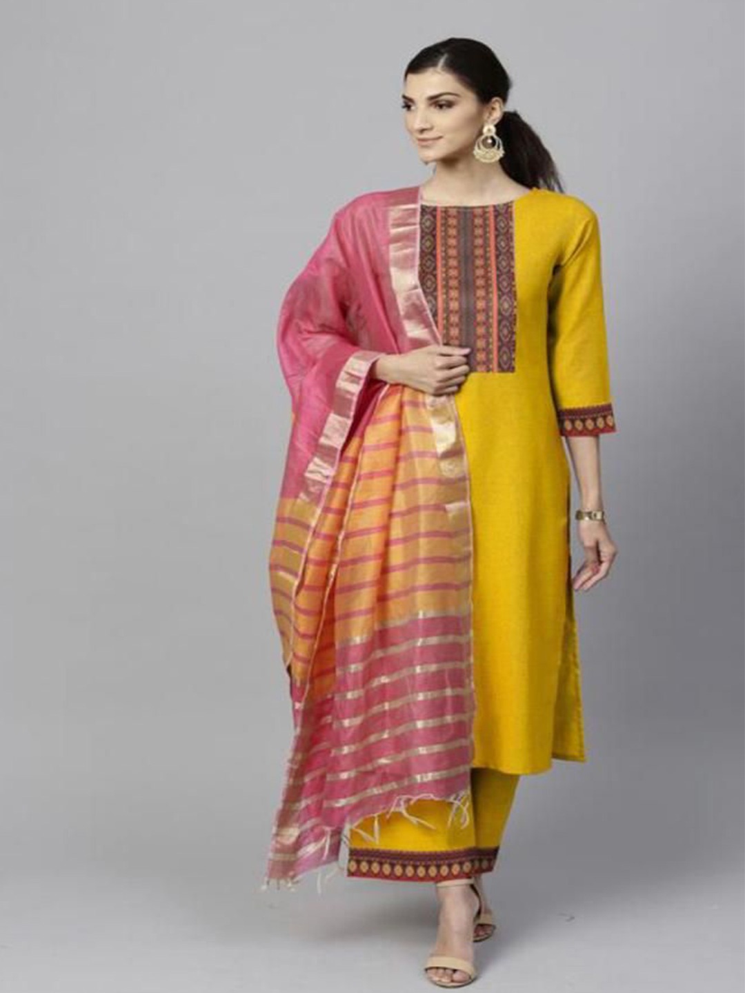 

CreationRajvi Printed Top & Palazzo With Dupatta, Yellow