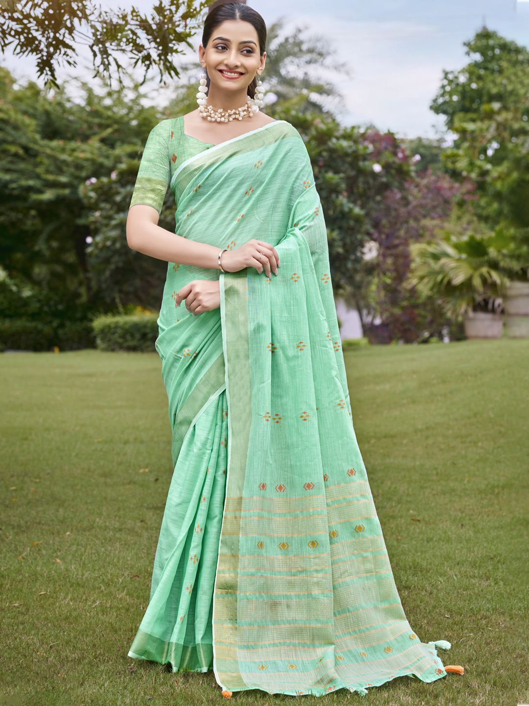 

SANGAM PRINTS Woven Design Zari Designer Tussar Saree, Turquoise blue