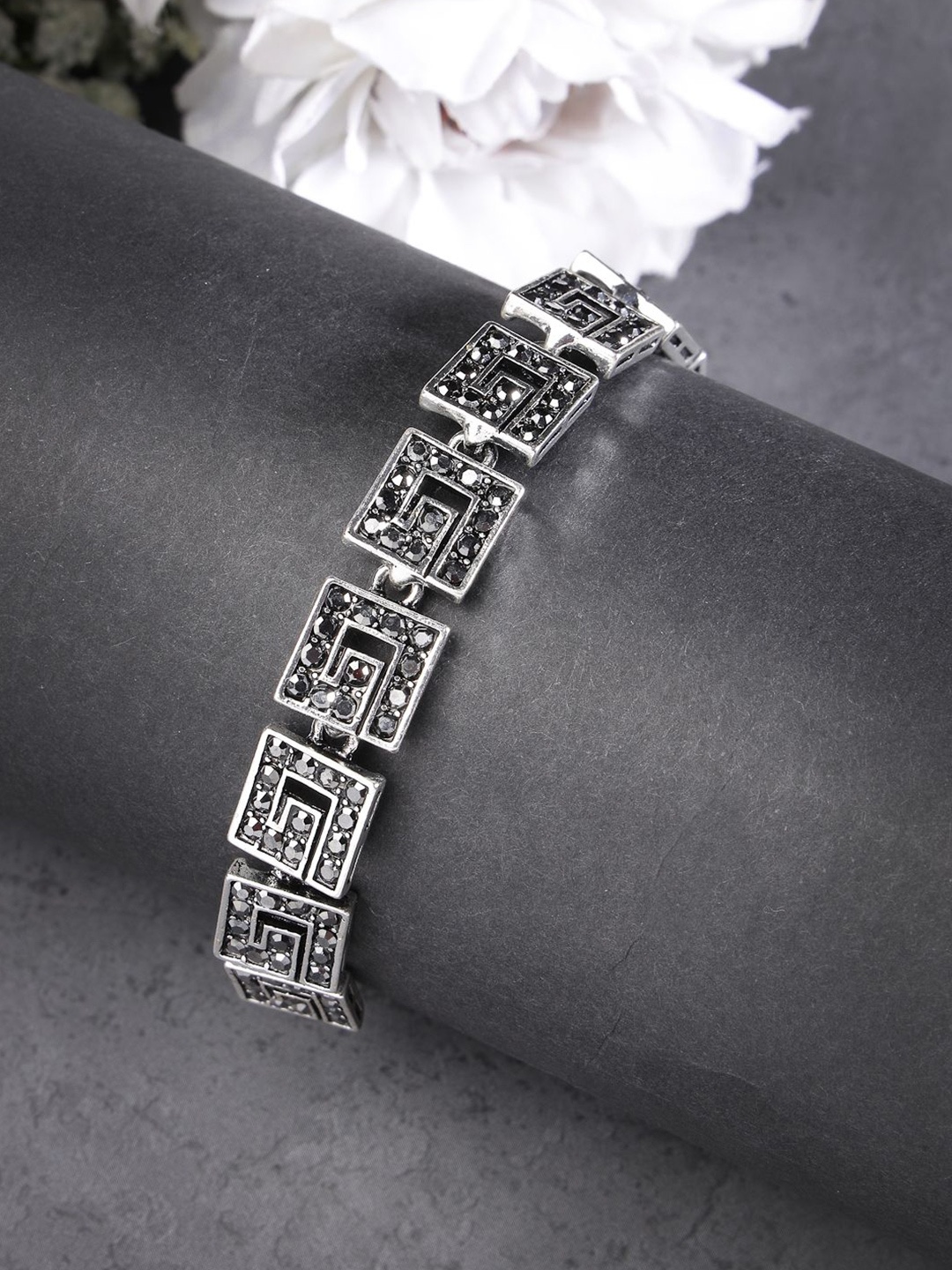 

NVR Girls Rhodium-Plated Link Bracelet, Black