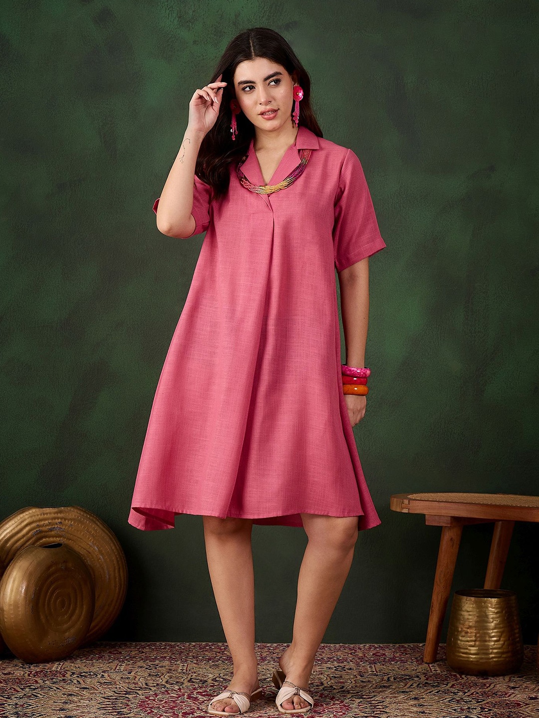 

Sangria Fit & Flare Knee Length Dress, Pink