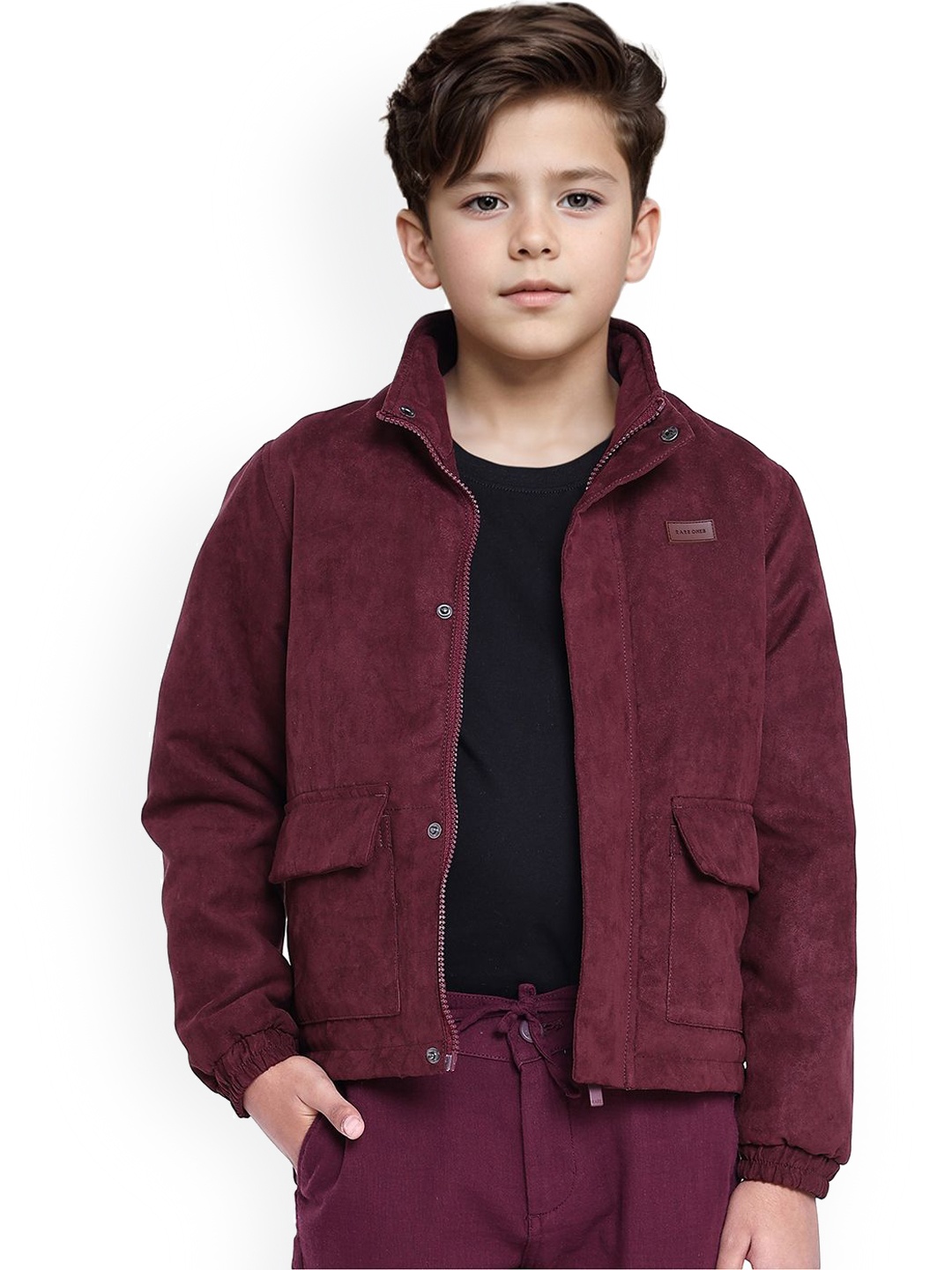 

Rare Ones Boys Solid Zipper Jacket, Maroon