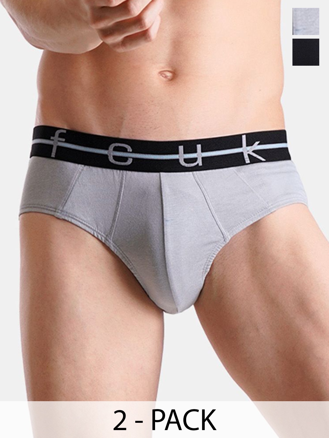 

FCUK Set Of 2 Mid-Rise Basic Brief NORWOOD-BJET BLACK-ULTIMATE GRAYS