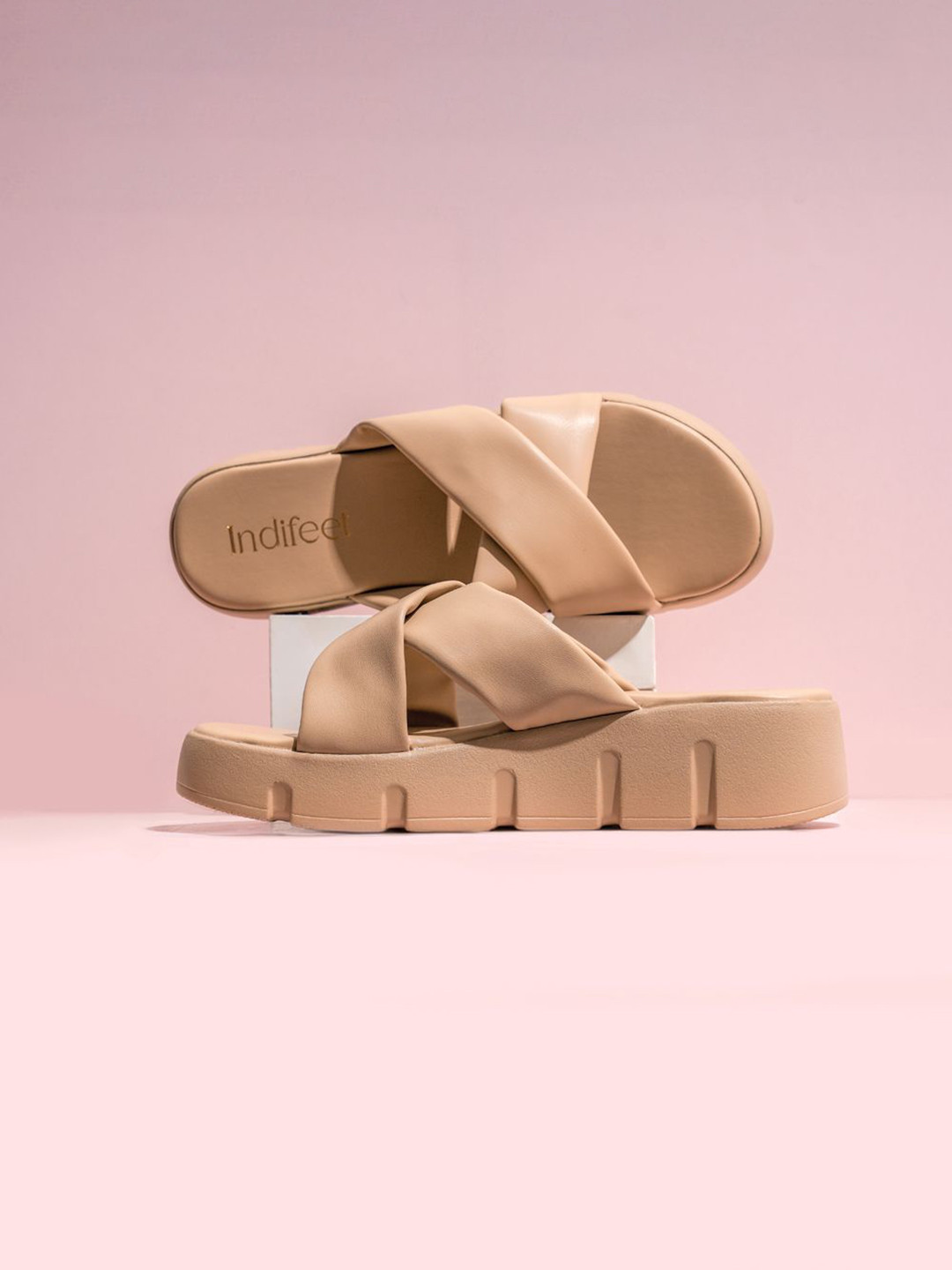 

Indifeet Women Open Toe Chunky Beige Platform Heel Sandals