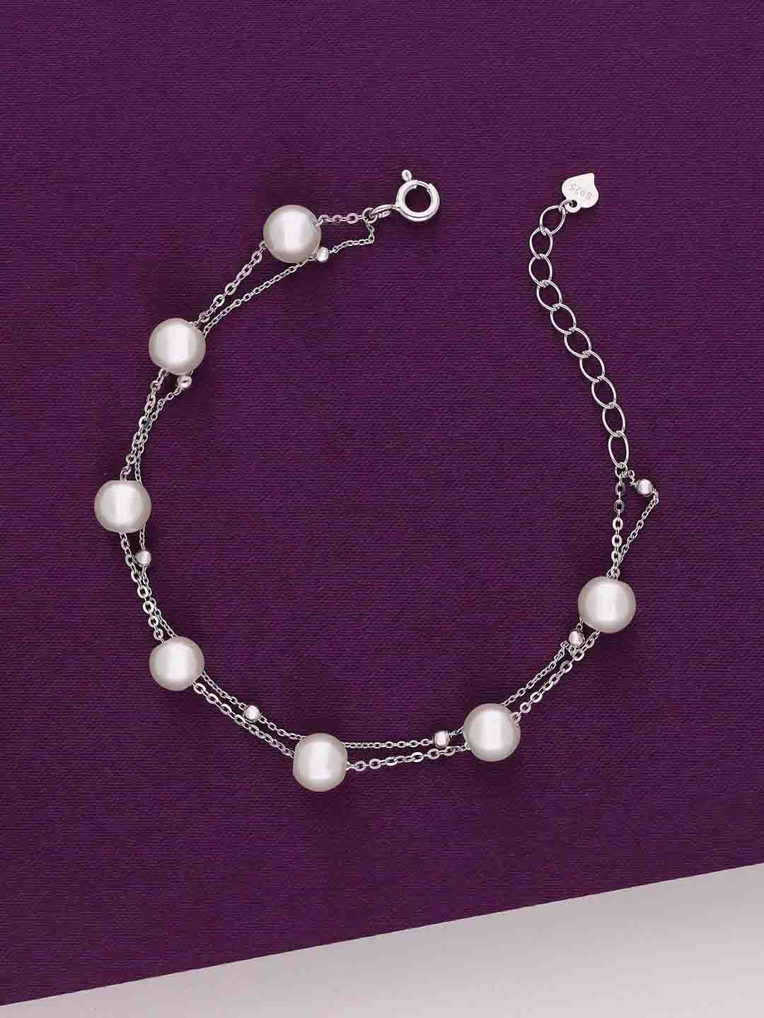 

KAI JEWEL Women Sterling Silver Pearls Rhodium-Plated Wraparound Bracelet