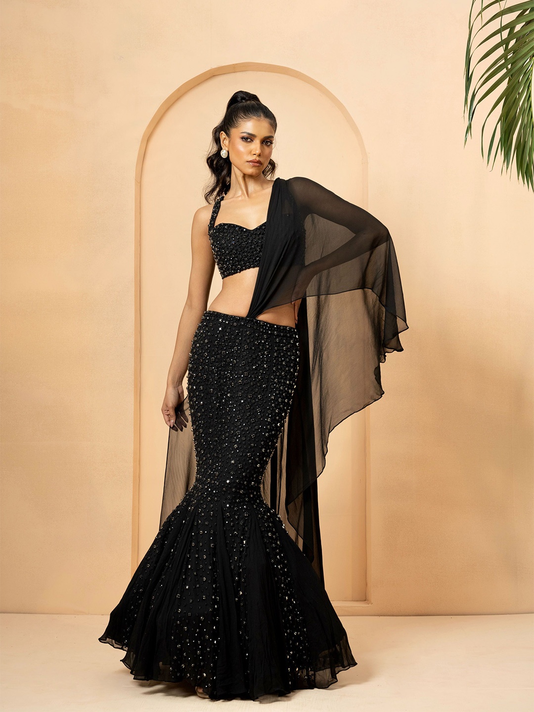 

Quench A Thirst Embellished Sequinned Ready to Wear Lehenga & Semi-Stitched Blouse With Dupatta, Black