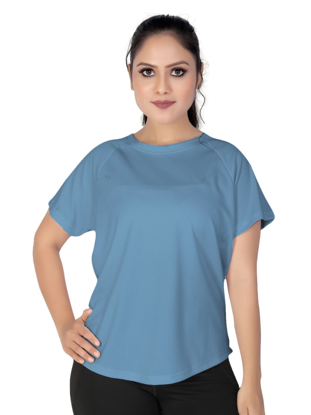 

MYO2 Women Extended Sleeves Pockets T-shirt, Blue