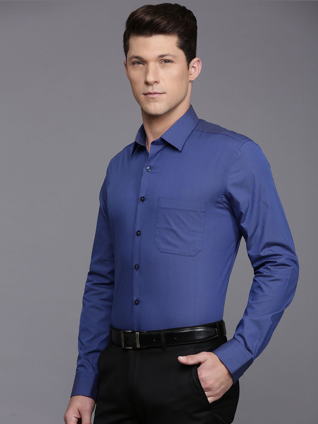 

Louis Philippe Slim Fit Opaque Pure Cotton Formal Shirt, Blue