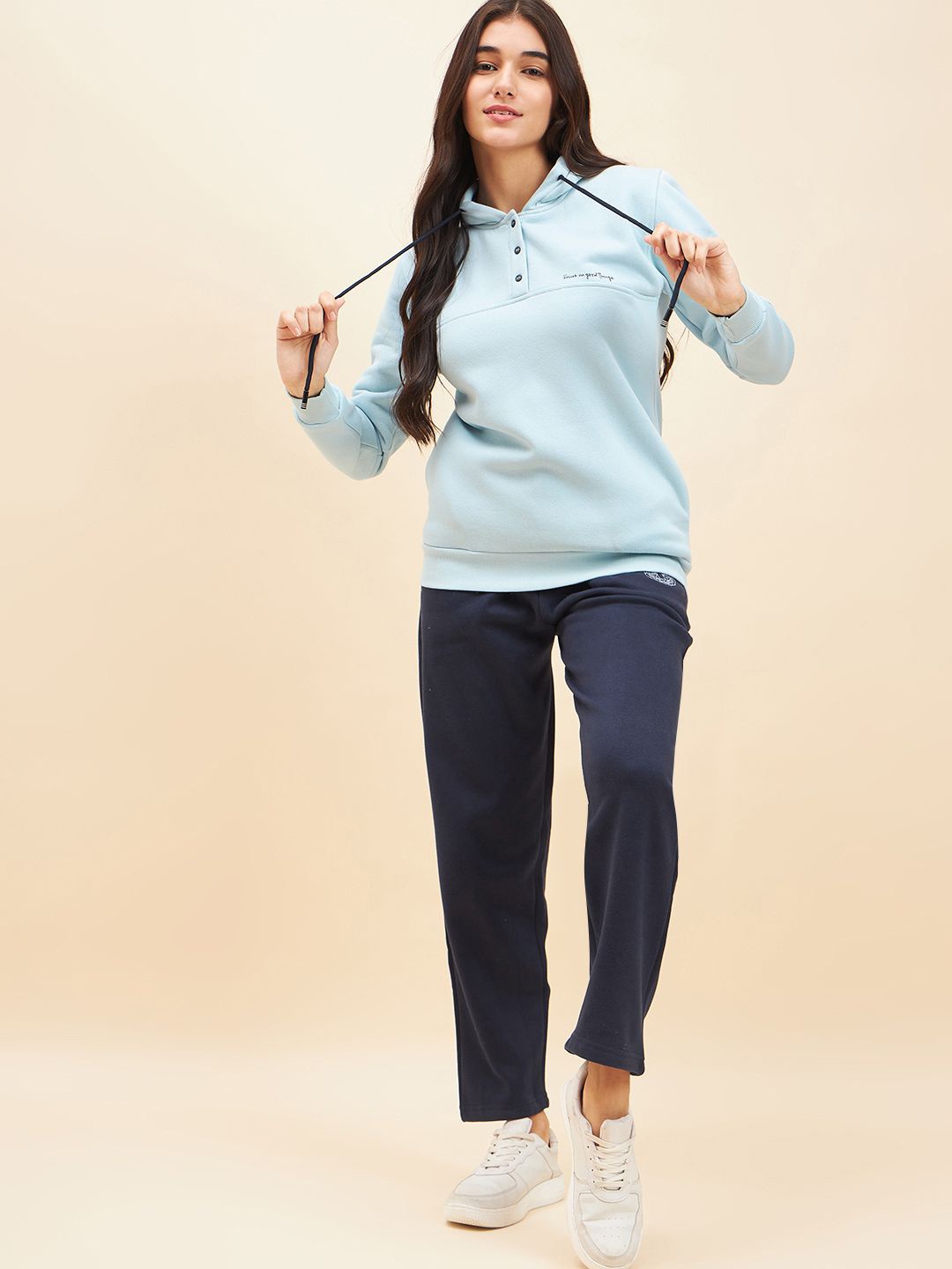 

July Hooded Long Sleeves Sweatshirt With Trouser, Blue