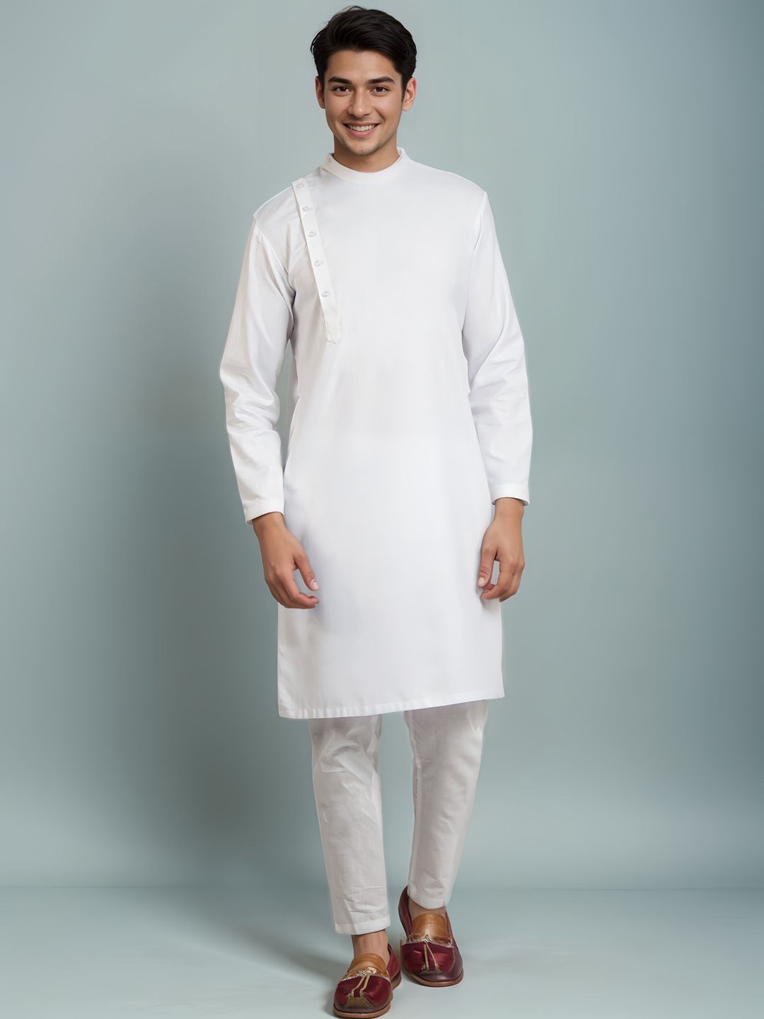 

DEVOILER Men Thread Work Kurta, White