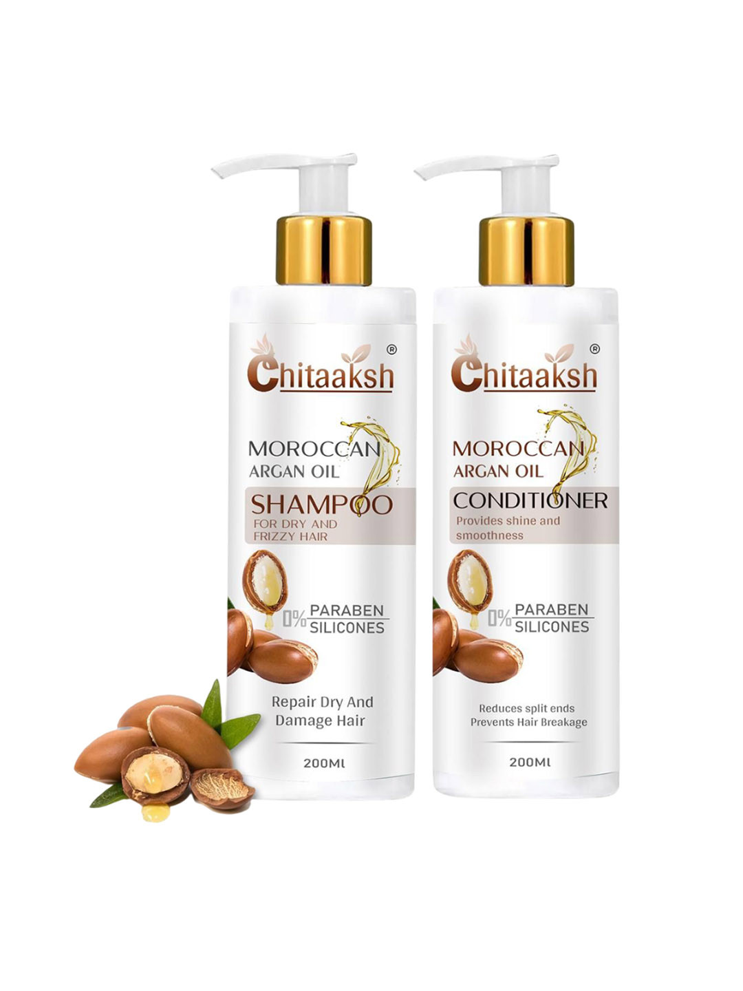 

Chitaaksh Set Of 2 Moroccan Argan Oil Shampoo & Conditioner - 200 ml Each, White