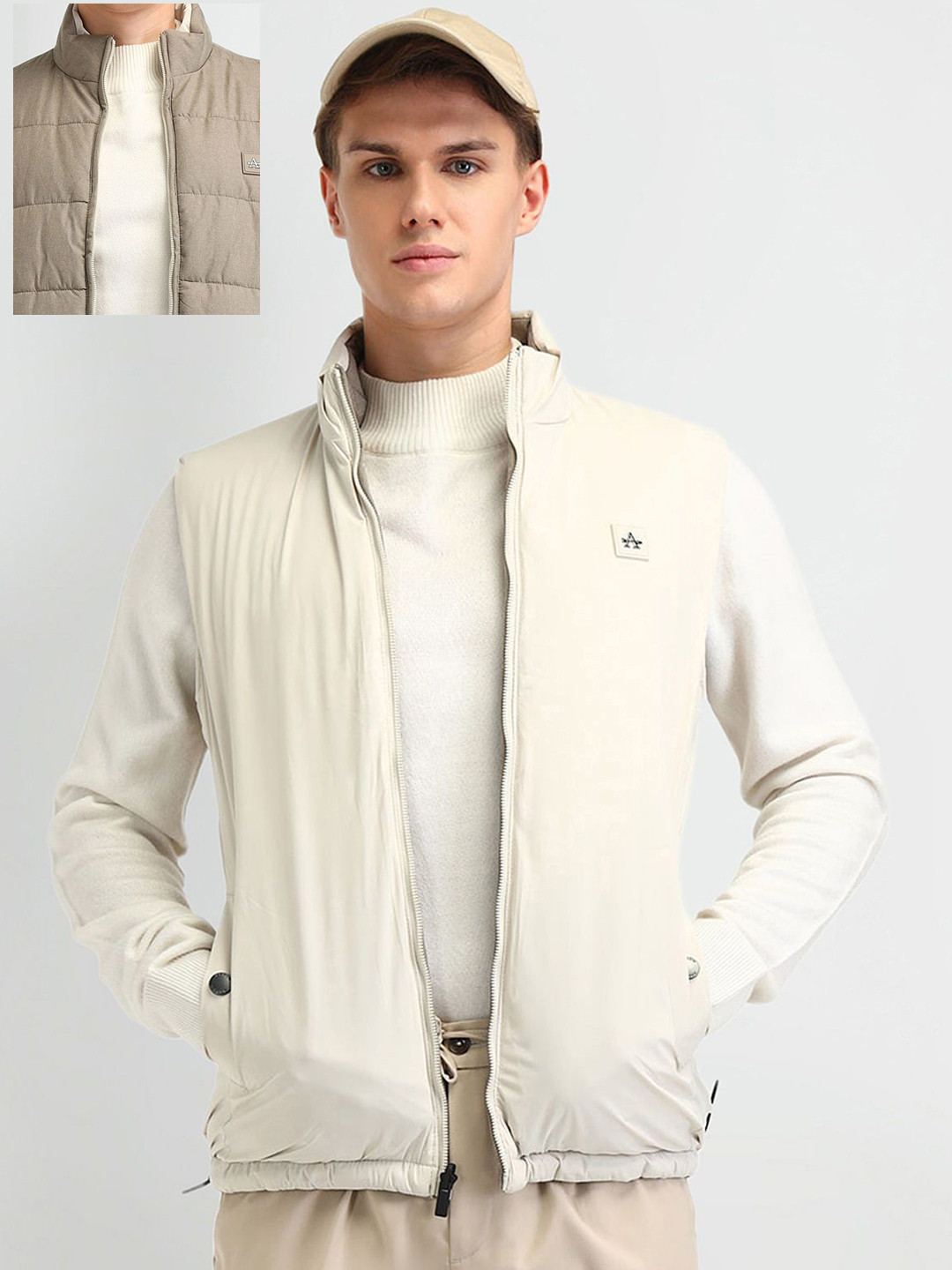 

Arrow Sport Men Longline Quilted Jacket, Beige