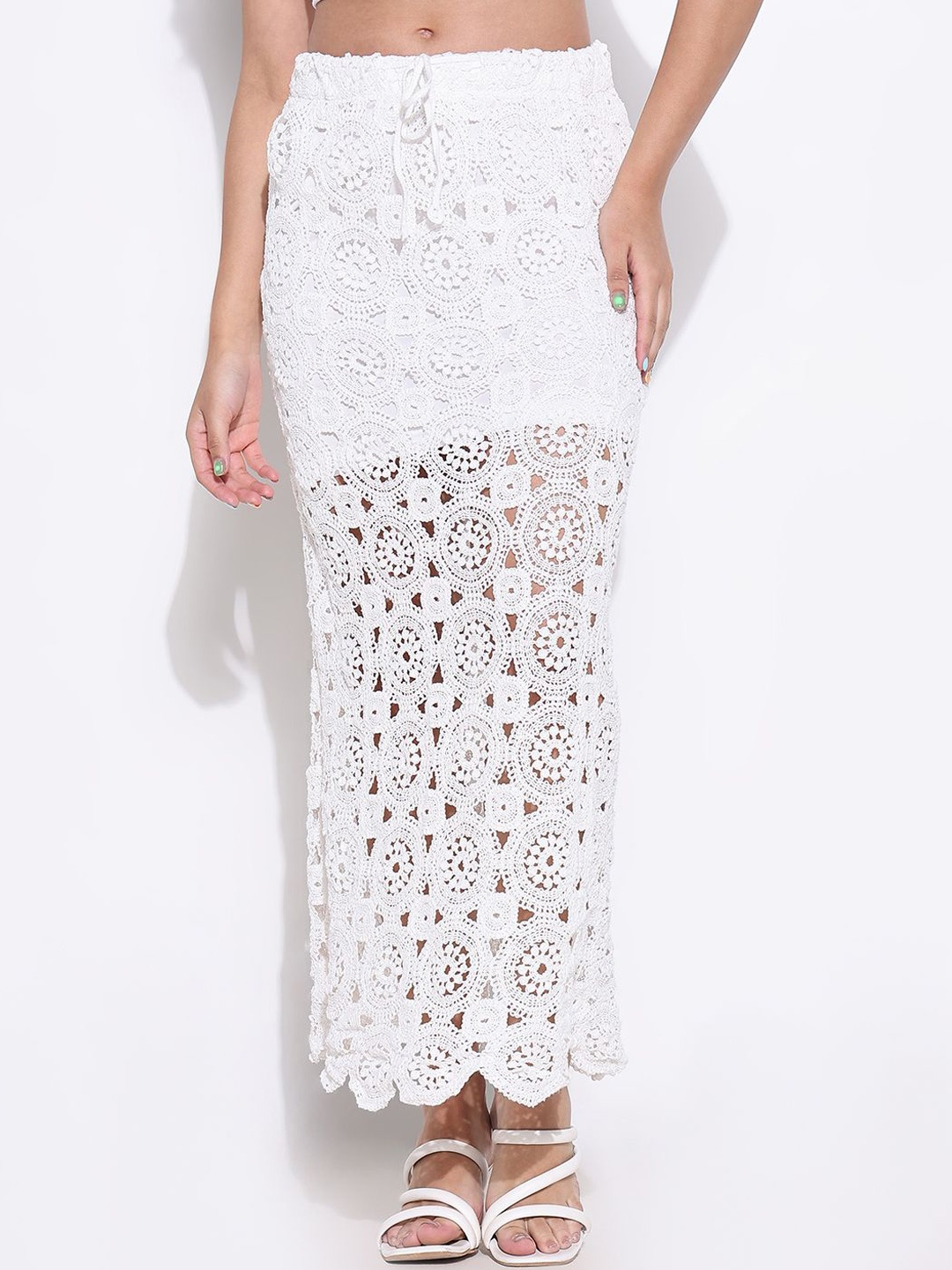 

SHOWOFF Self Design Straight Midi Skirt, White