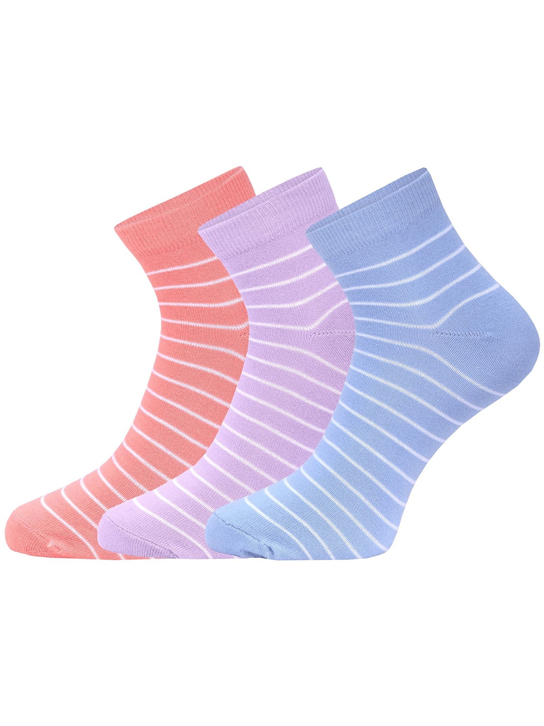 

FABdon Women Pack Of 3 Striped Cotton Ankle Length Socks, Peach
