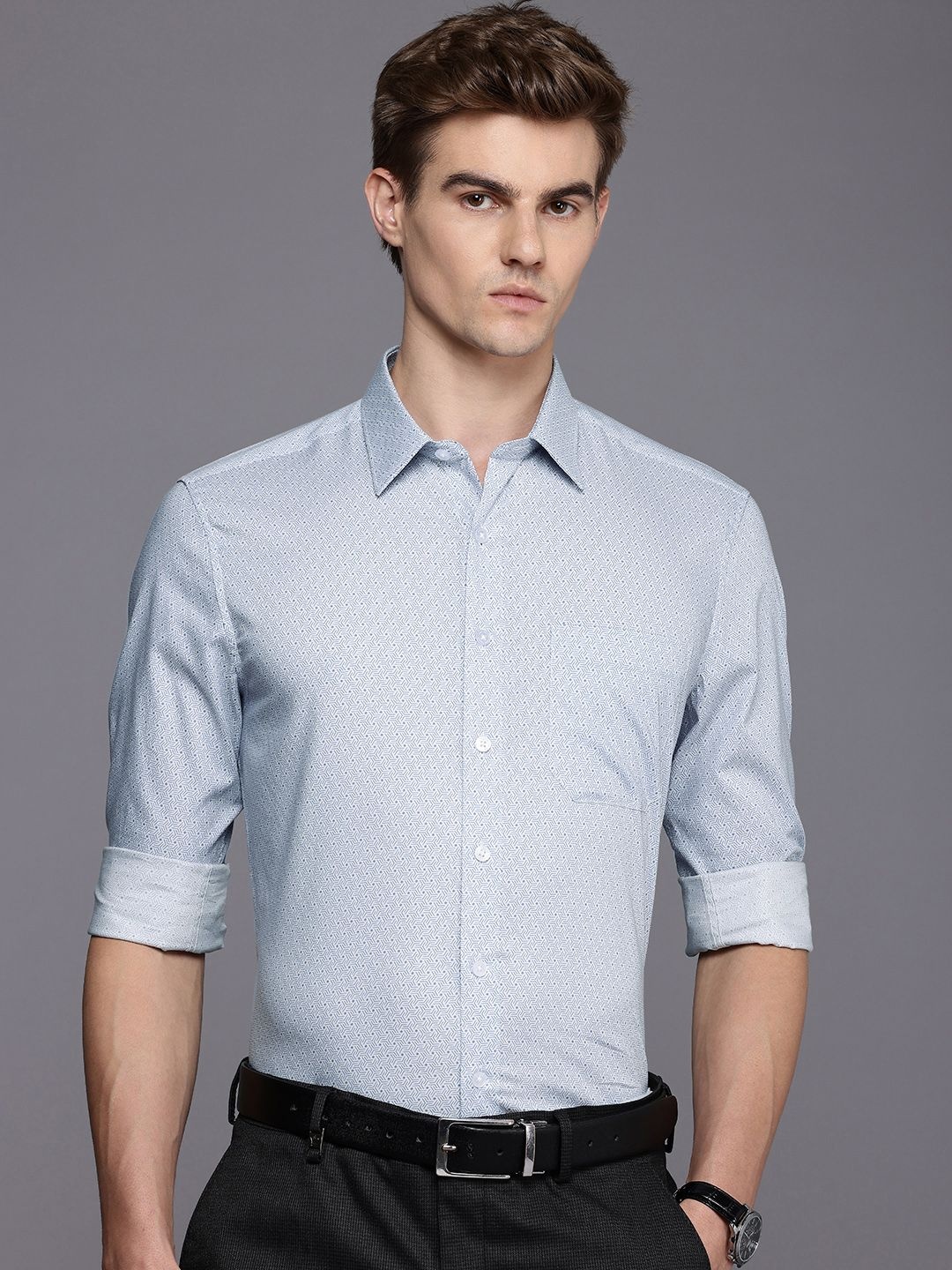 

Louis Philippe Slim Fit Printed Pure Cotton Formal Shirt, Blue