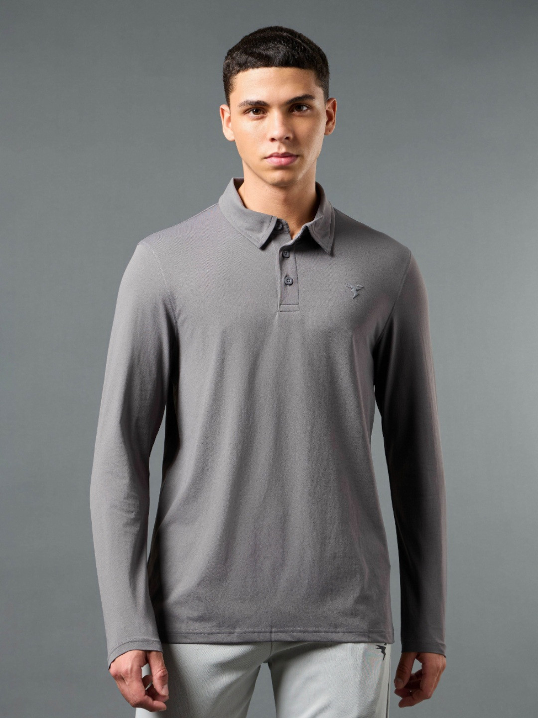 

Technosport Men Polo Collar Antimicrobial Slim Fit T-shirt, Grey