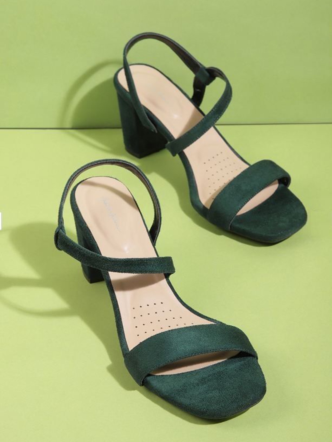 

Mast & Harbour Women Open Toe Backstrap Block Heel Sandals, Green