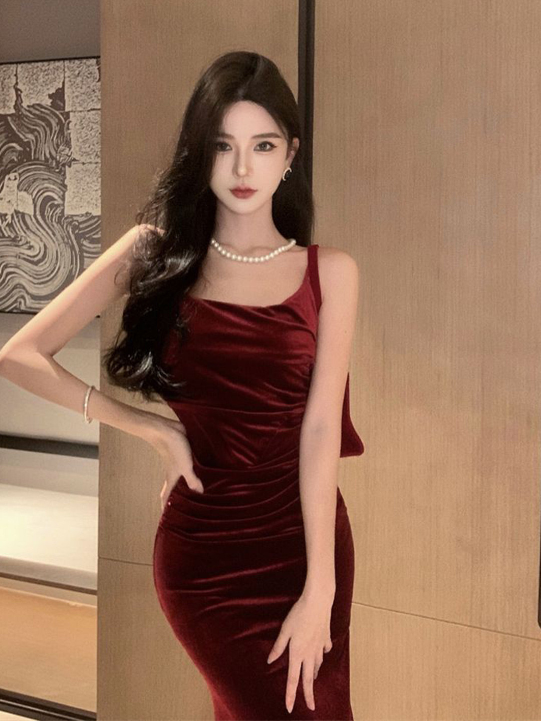 

LULU & SKY Women Ruched Bodycon Maxi Dress, Burgundy